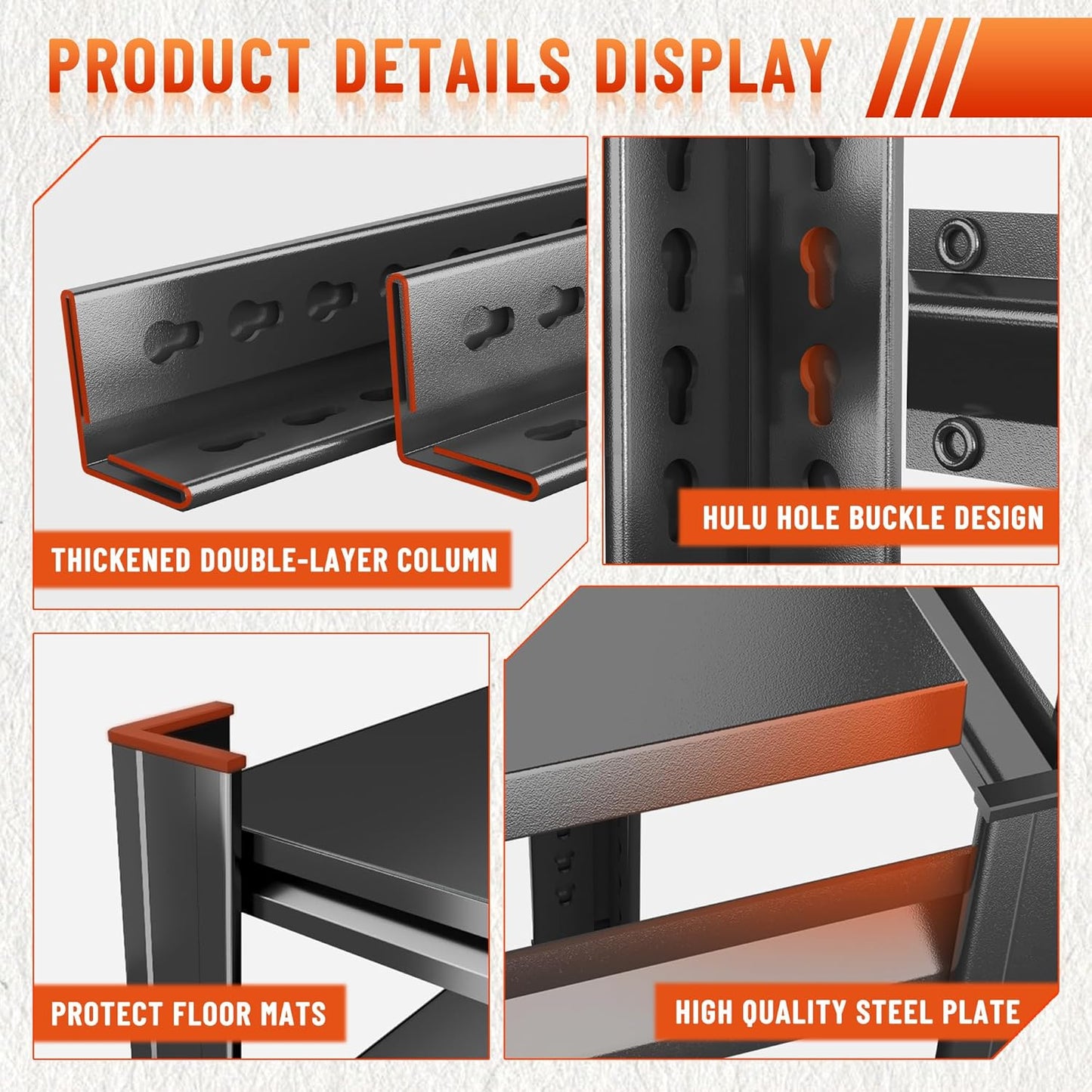 63''H Heavy Duty Metal Shelving Unit, 2000 lbs Total Capacity, Dual-Layer Column, Tool-Free Assembly, All-Steel Construction for Garage, Warehouse, Basement,45.3''W x 19.7''Dx 63" H