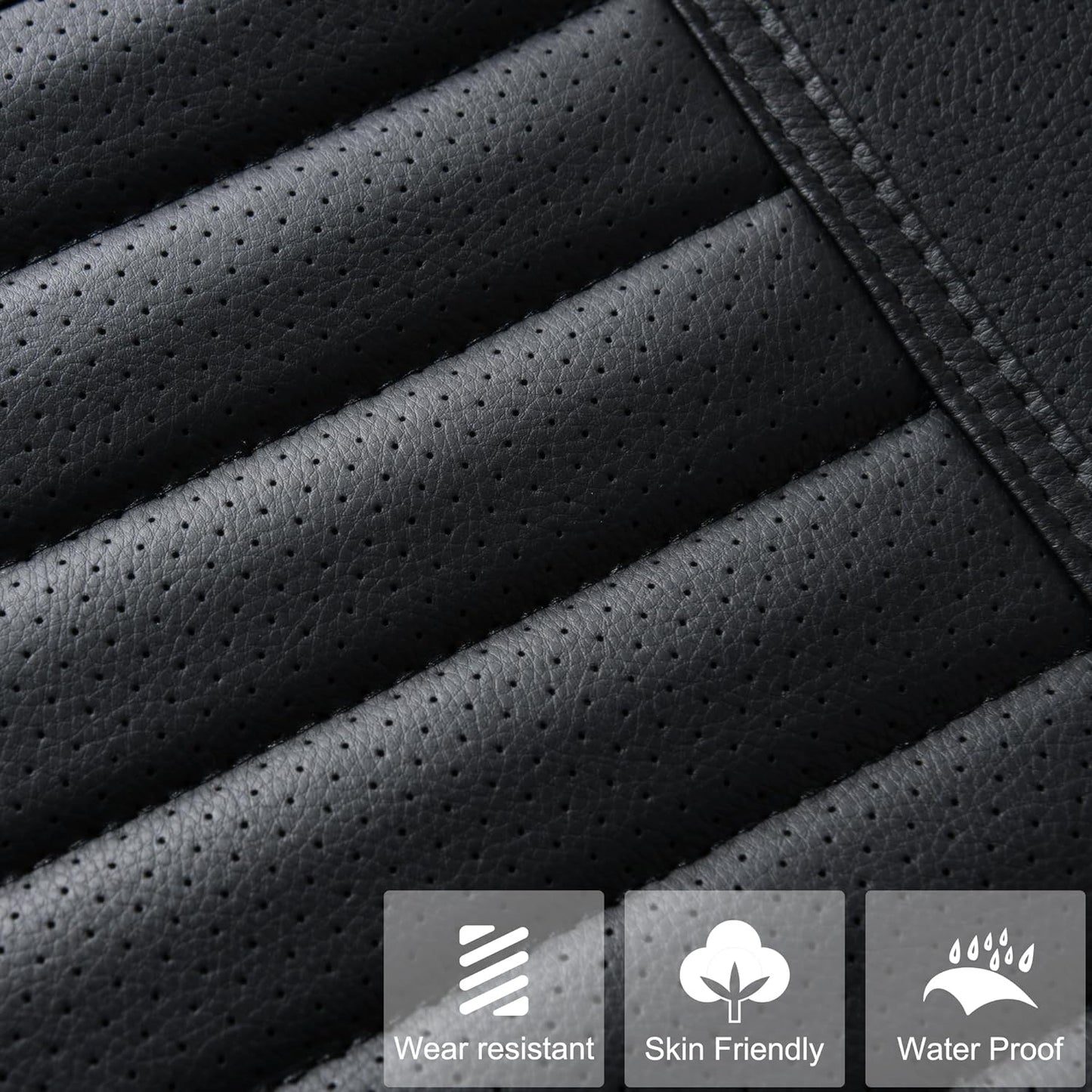 2pc Car Seat Covers, Luxury Car Protectors, Universal Anti-Slip Driver Seat Covers, Edge Wrapping Front Car Seat Covers with PU Leather(Black)