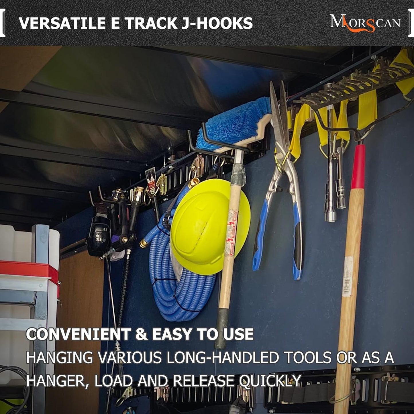 10 Pack E Track Double J Hooks, Heavy Duty Black Large Steel Shovel/Tool Hanger for Store Long Handled Tools, E Track Tie Down Accessories for Trailers, Trucks, Garden Tools Organizers Storage