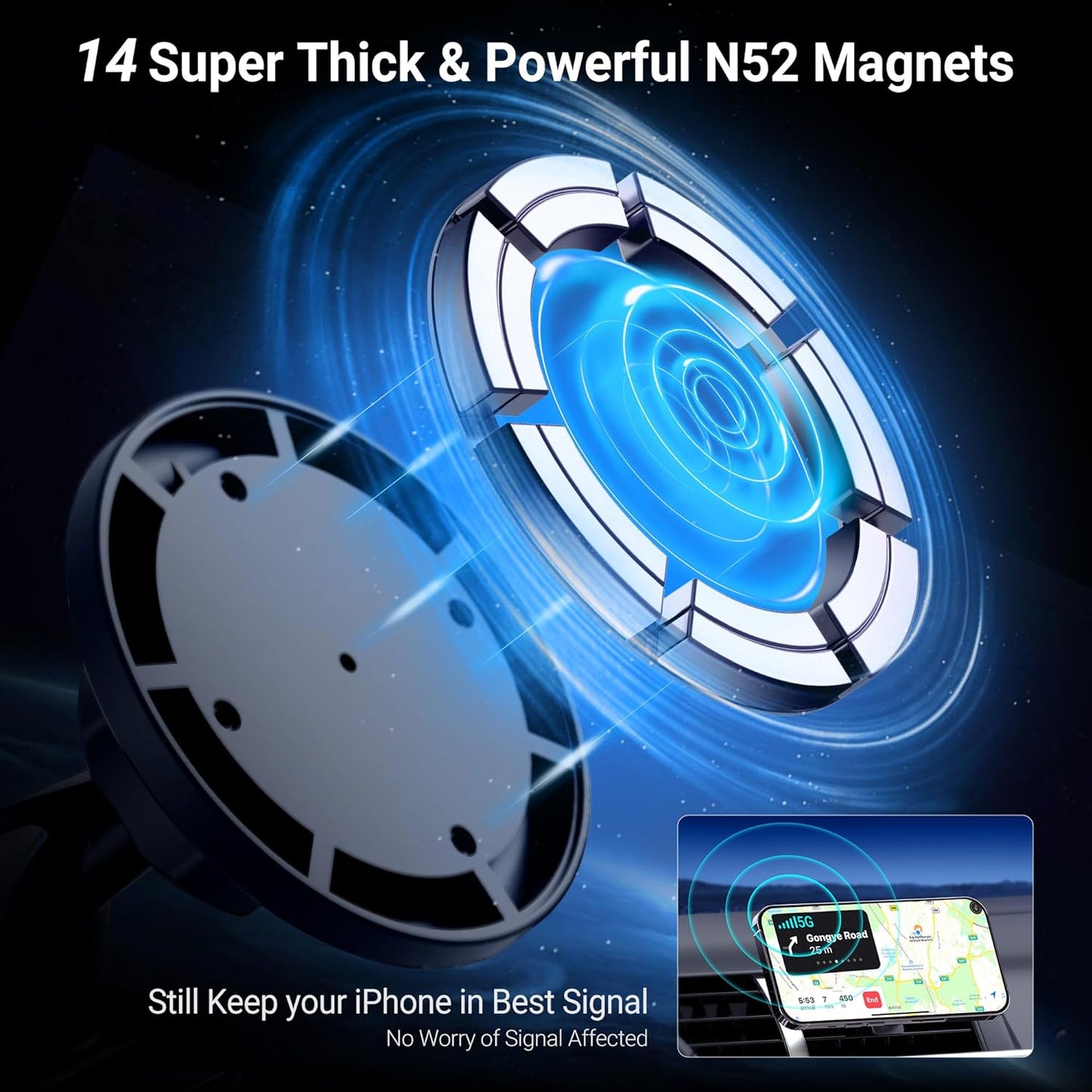 PROfezzion Suction Cup & Vent Clip Combo Magnetic Phone Holder Compatible with MagSafe on Car Truck Windshield, Dash or Vent for iPhone 16 15 14 13 Pro Max, Mag-Safe Case & All Phones [Aluminum Rod]