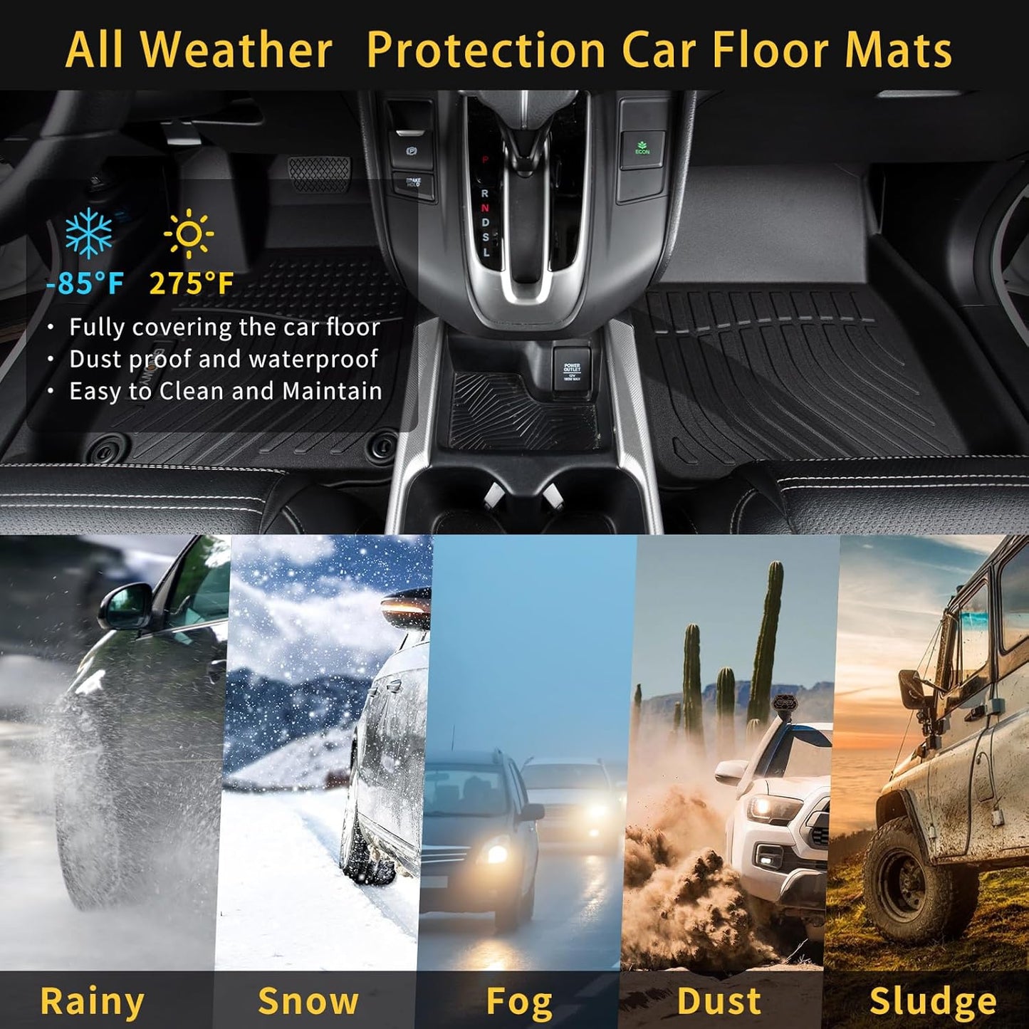 GINOWY-Floor Mats for Ford Fusion & MKZ 2013-2016, TPE All Weather Protection Fusion Car Floor Mats, Custom Anti-Slip Rubber Floor Liners for Lincoln MKZ Car Accessories Black