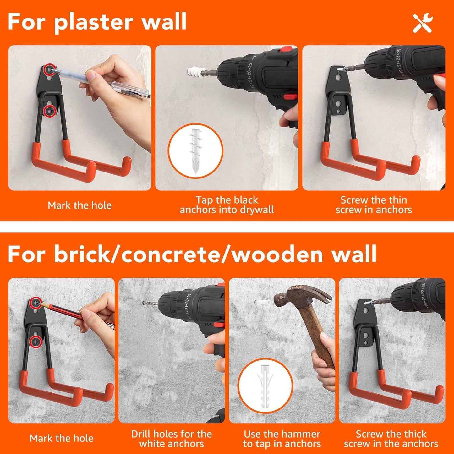 32 Pack Garage Hooks with Anti-Slip Coating Heavy Duty Wall Mount Hooks for Garage Storage and Hanging Hoses Bike Garden Tools Ropes etc