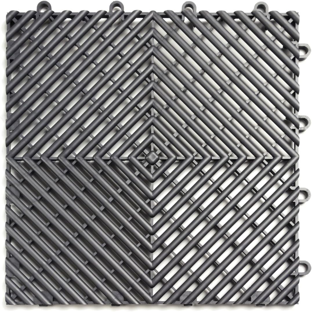 RaceDeck Free-Flow Open Rib Design, Durable Interlocking Modular Garage Flooring Tile (24 Pack), Graphite