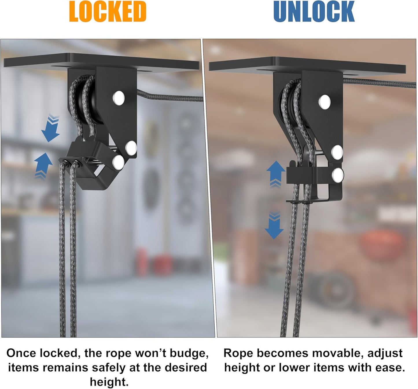 Cargo Box Pulley System for Garage Storage, Heavy-Duty Kayak/Canoes/Bikes/Ladders Ceiling Hoist, Hold Up to 150 lbs Capacity, Fit 10-18 Foot Ceilings, Black