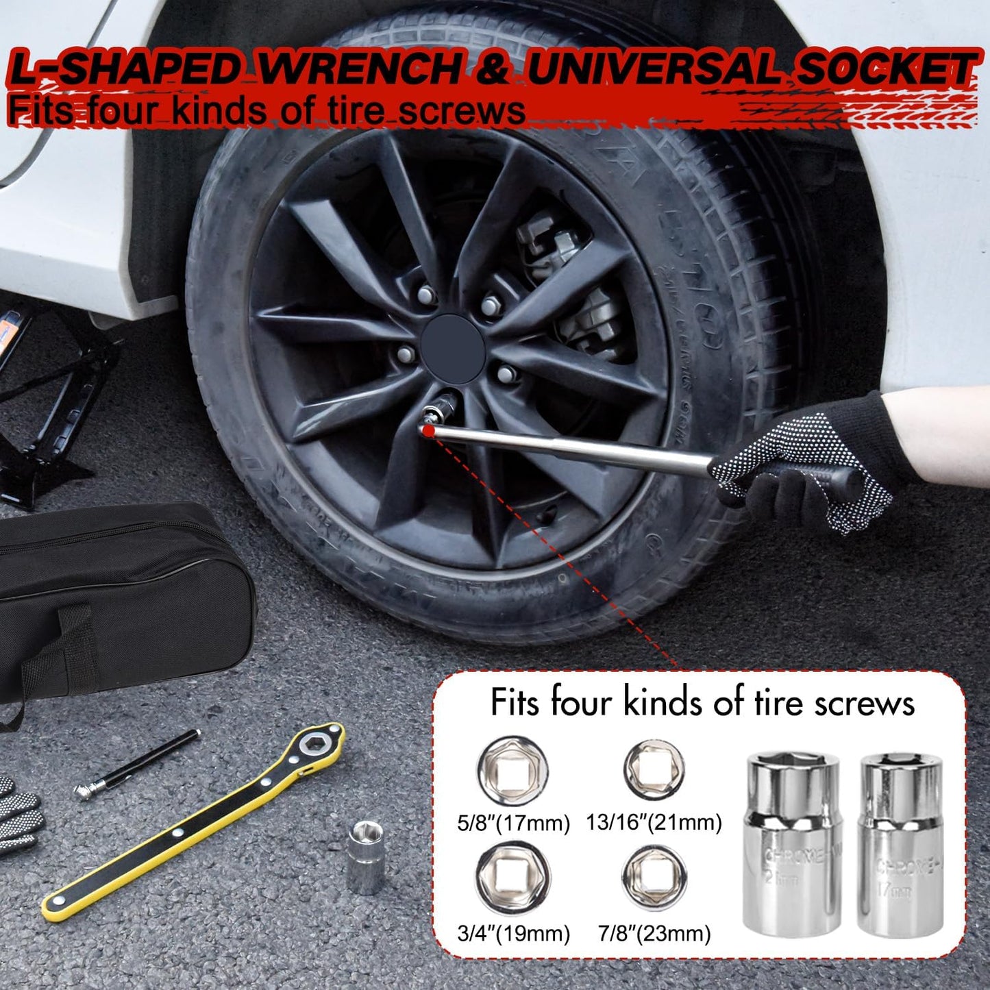 Scissor Car Jack 1.5Ton（3306lbs） Tire Changing Kit with Lug Wrench - Emergency Kit for Car, SUV, MPV