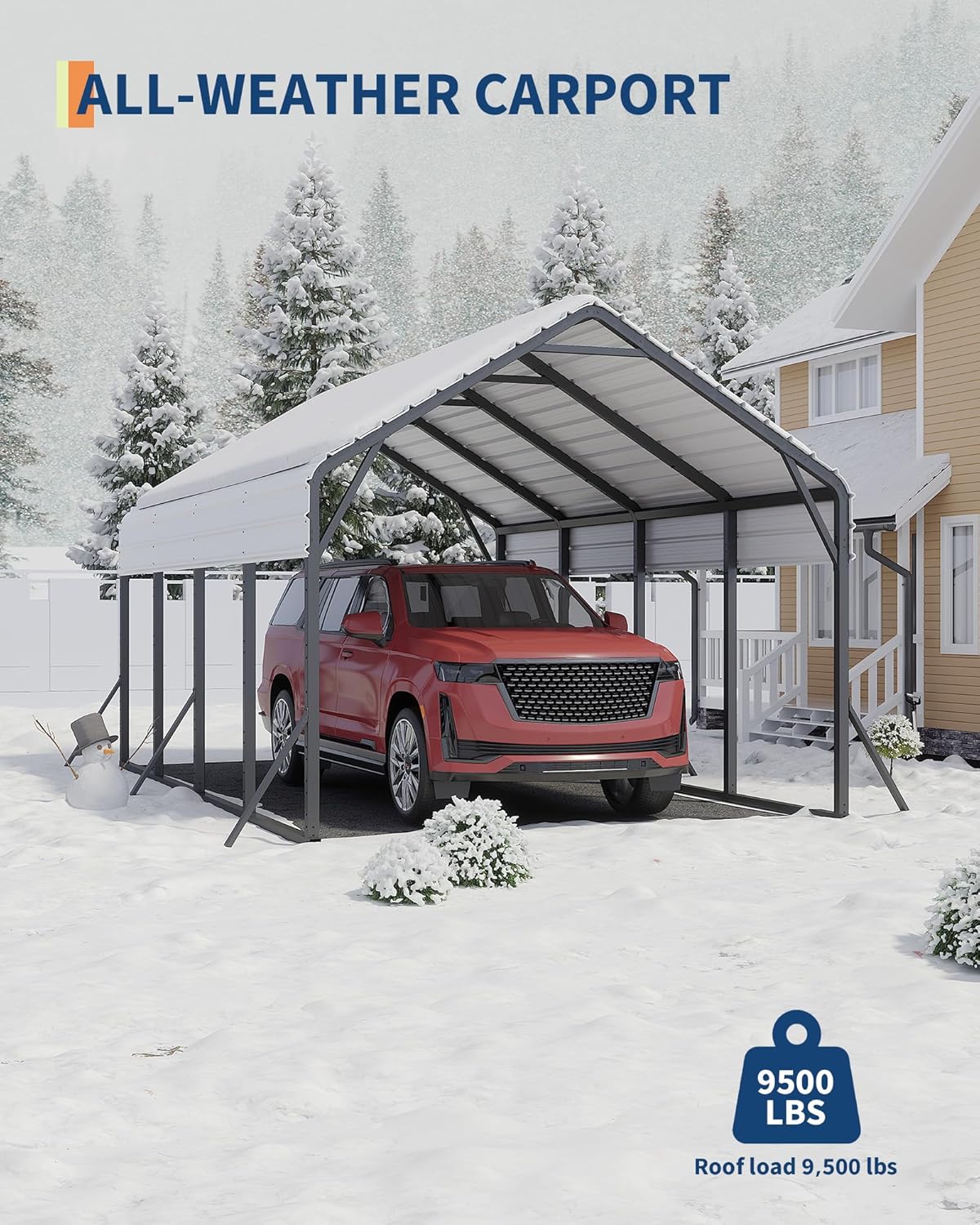 13'x21'x11' Oversized Metal Carport, Steel Heavy Duty Car Ports for All-Weather, Tall Carport for Full-Size Pickup Trucks, Boats, and Tractors, N.W. 660 Lbs