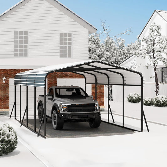 12x20 Ft Carport, Metal Carport with Galvanized Steel Roof and Reinforced Base, Heavy Duty Garage Car Shelter Shade, Outdoor Car Port Canopy for SUV, Truck, Boats