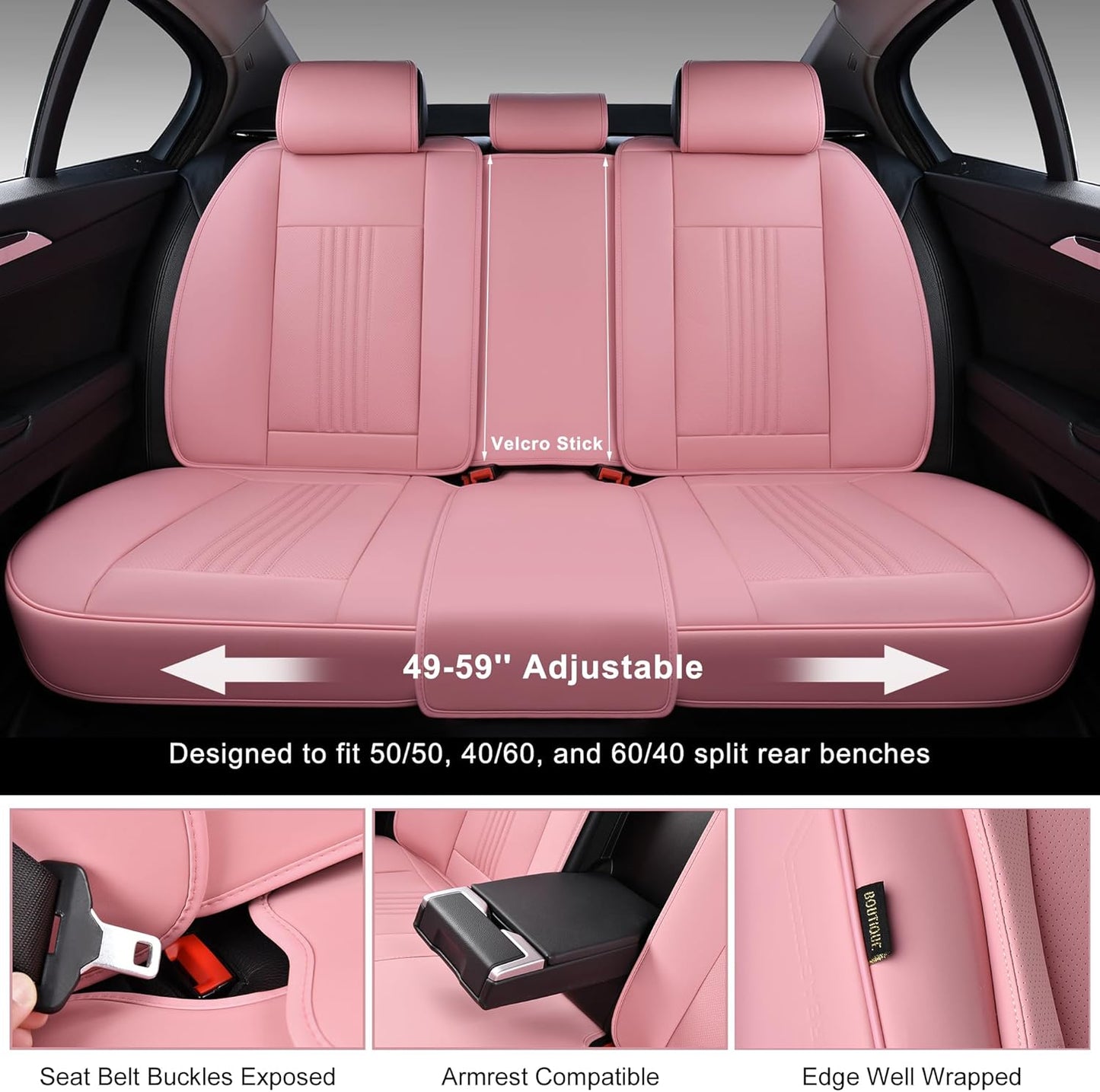 Car Seat Covers Full Set, Front and Rear Seat Covers for Cars, Waterproof Leather Auto Seat Protectors with Head Pillow, Car Seat Cushions Fit for Most Sedans SUV Pick-up Truck, Pink