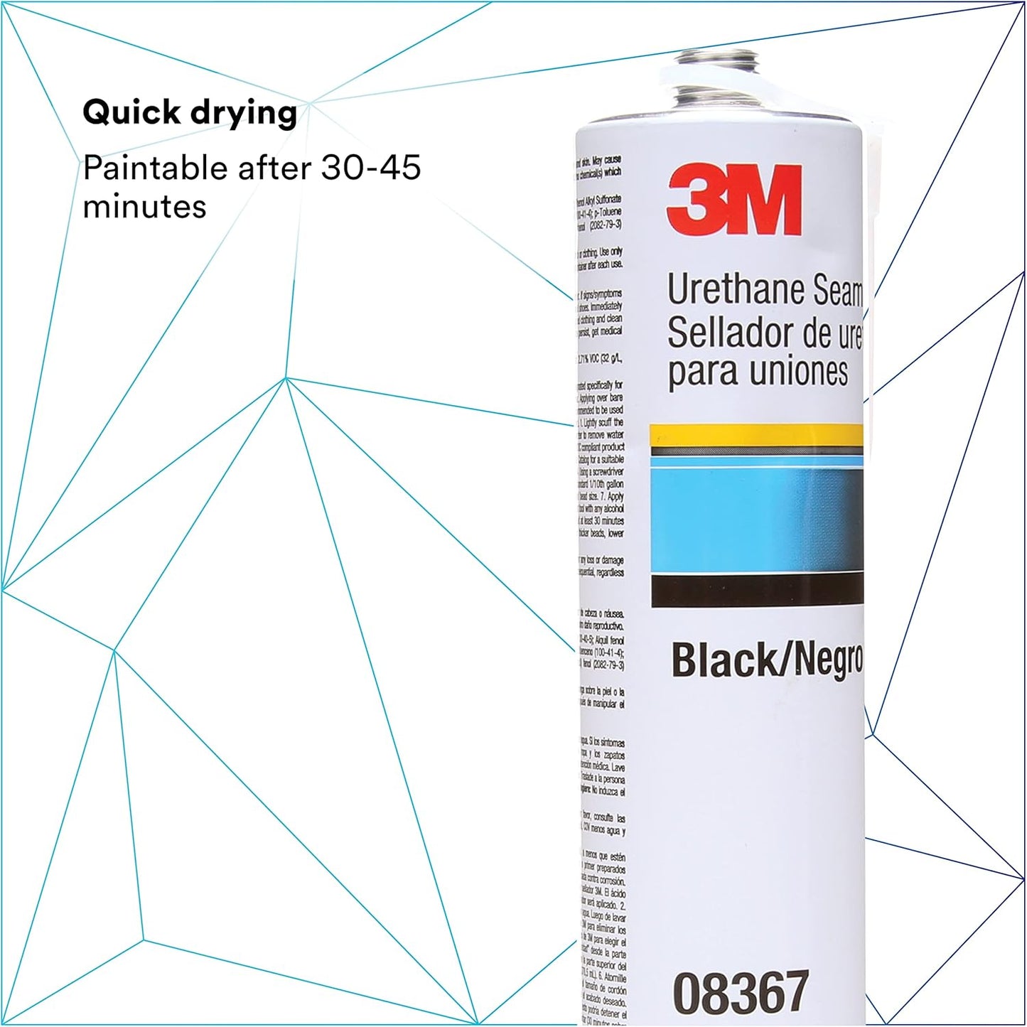 3M Urethane Seam Sealer, 08367, Black Color, High Solids, Permanently Flexible, 310 mL/10.5 fl oz Cartridge (Pack of 2)