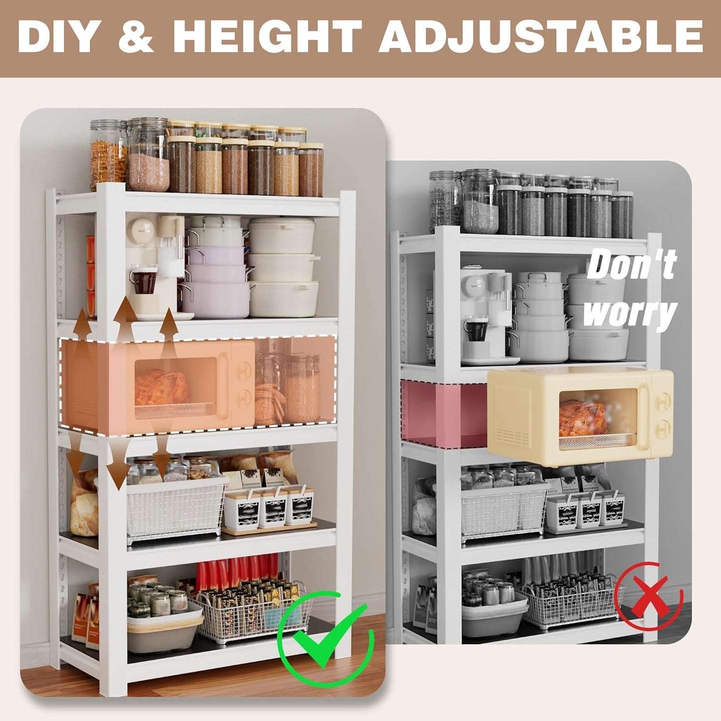 WORKPRO House 5-Tier Shelving Unit, 3000lbs Adjustable Storage Shelves, Boltless Book Shelf, Shelf Organizer for Kitchen, Living Room, Bathroom, Wood Grain Pattern, Waterproof Board, 24-1/10"W, White