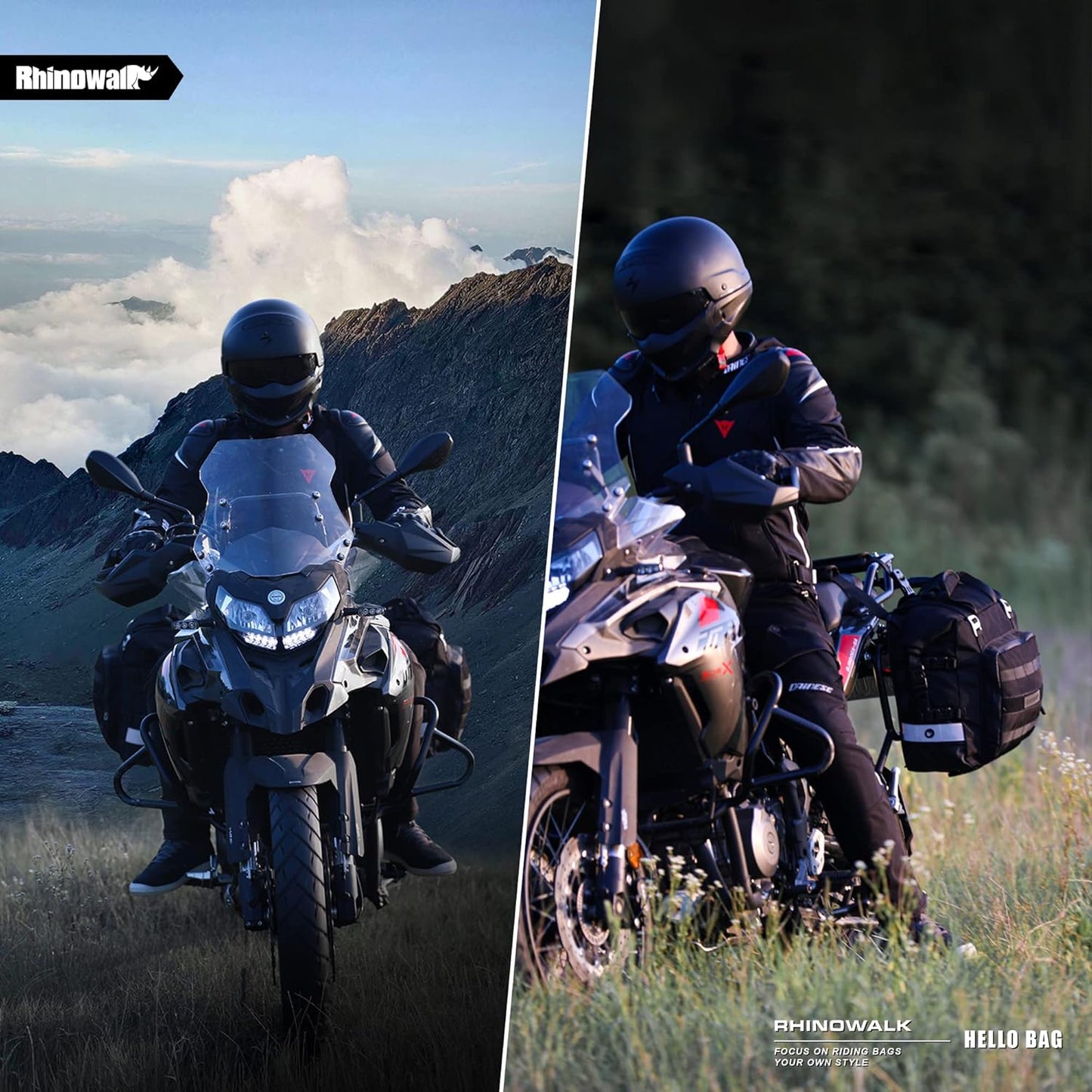 Rhinowalk Motorcycle Saddlebags Waterproof 20-25L Motorcycle Side bag Motorbike Hanging Bags Motorbike Accessories Black,1 pack