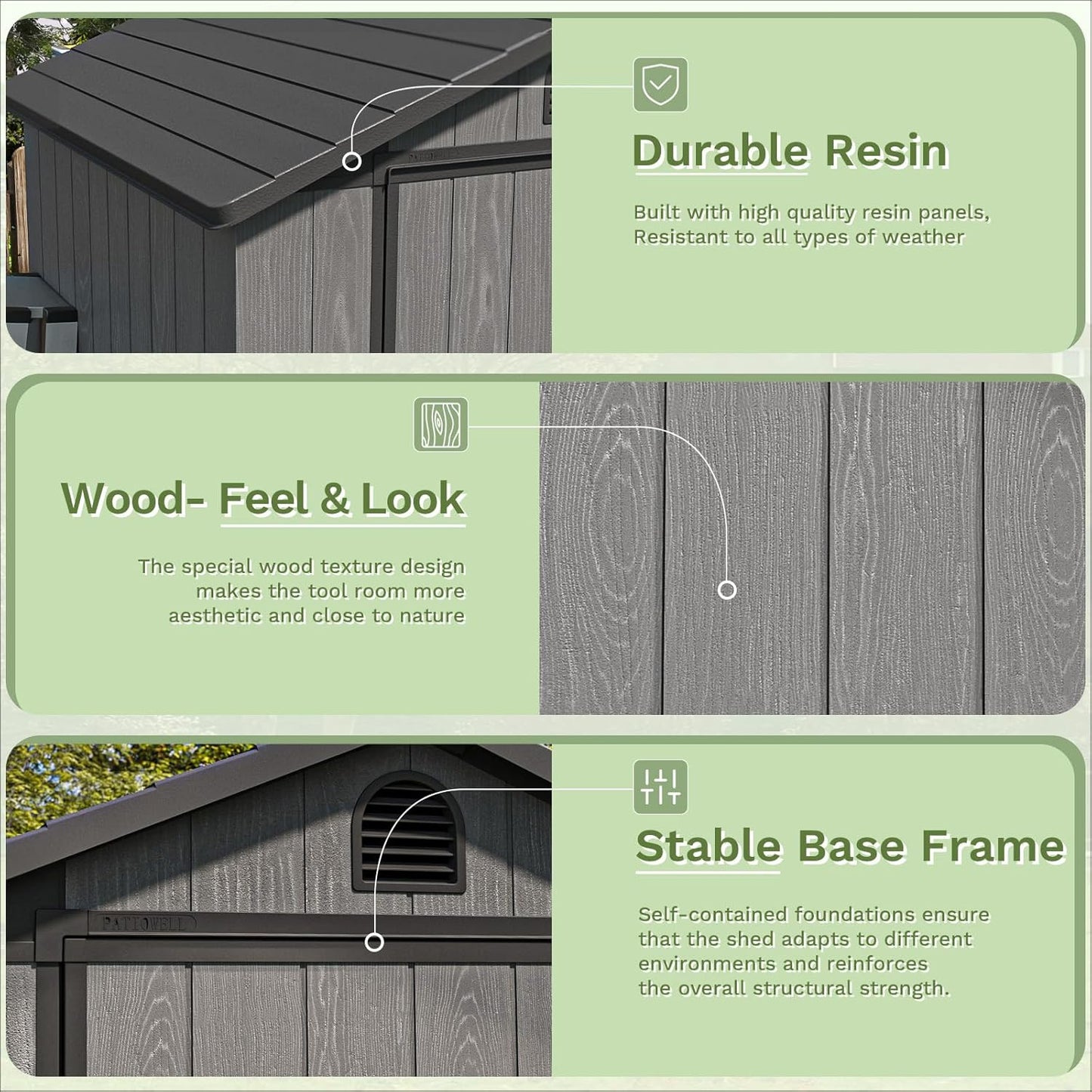 Patiowell 4' x 4' Plastic Outdoor Storage Shed with Floor, Resin Outside Tool Shed with Window and Lockable Door for Backyard Garden Patio Lawn, Gray (Fit-it Shed)