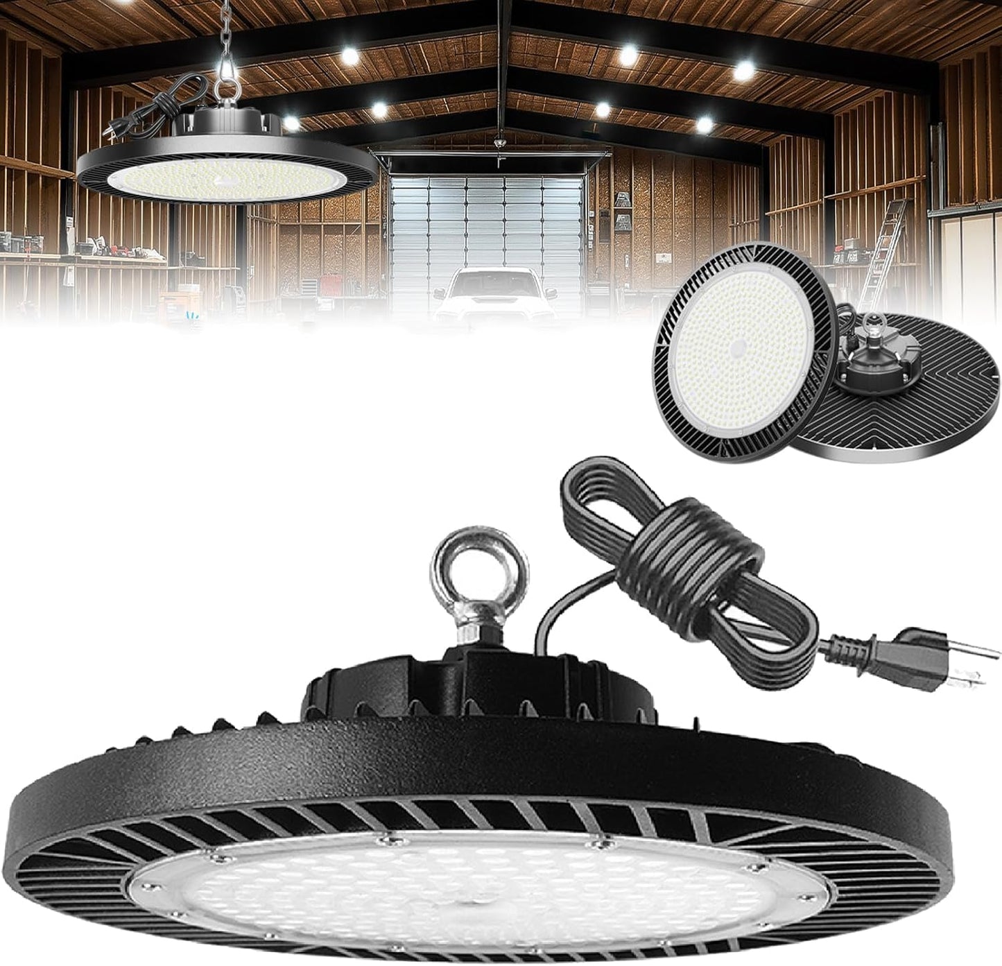 250W UFO LED High Bay Light,30000lm 6000K Daylight 2500W Equivalent with US Plug Cable LED Garage Lights Commercial Warehouse Area Light Workshop Garage Factory Lowbay Area Lighting