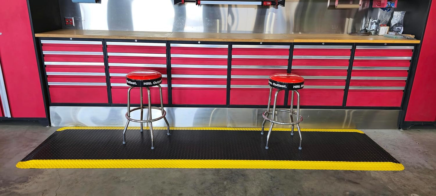 Rhino Mats, American Classic Diamond Anti-Fatigue Mats, Industrial Ergonomic Comfort Standing Mat for Work, Home, Garage, Office, Kitchen or Anywhere (Black/Yellow 1" Thick, 3 FT. x 24 FT.)