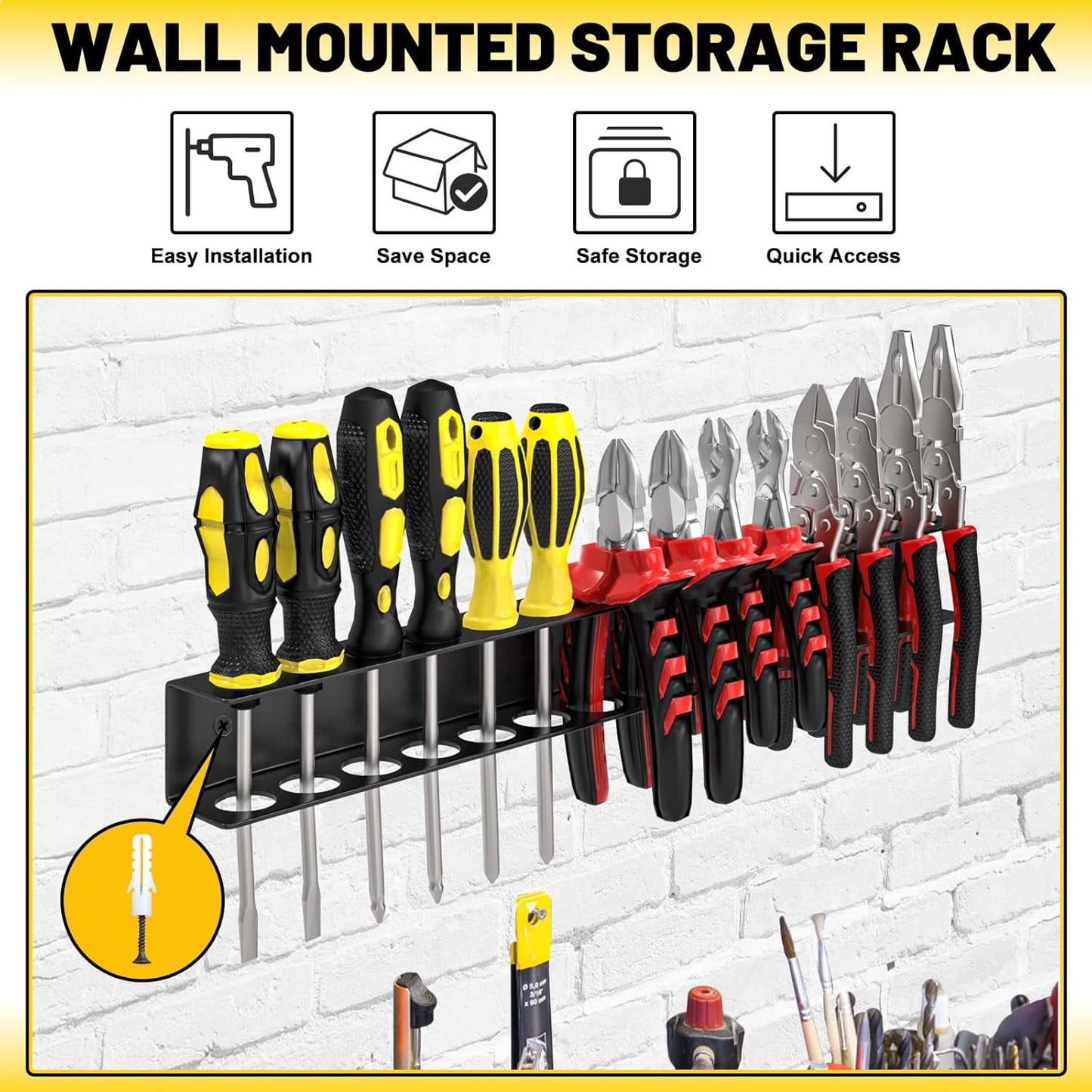 Screwdriver Plier Organizer Wall Mount,Screwdriver Rack,Metal Plier Holder Utility Tool Holder Organizers and Storage Rack for Garage Workshop Workbench Tool Chest Cart,1 PCS