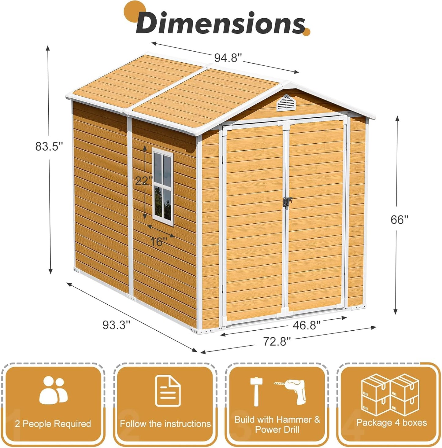 Plastic Sheds 8x6 Resin Outdoor Storage with Floor Included, Waterproof Lockable Garden Shed Tool Cabinet Brown