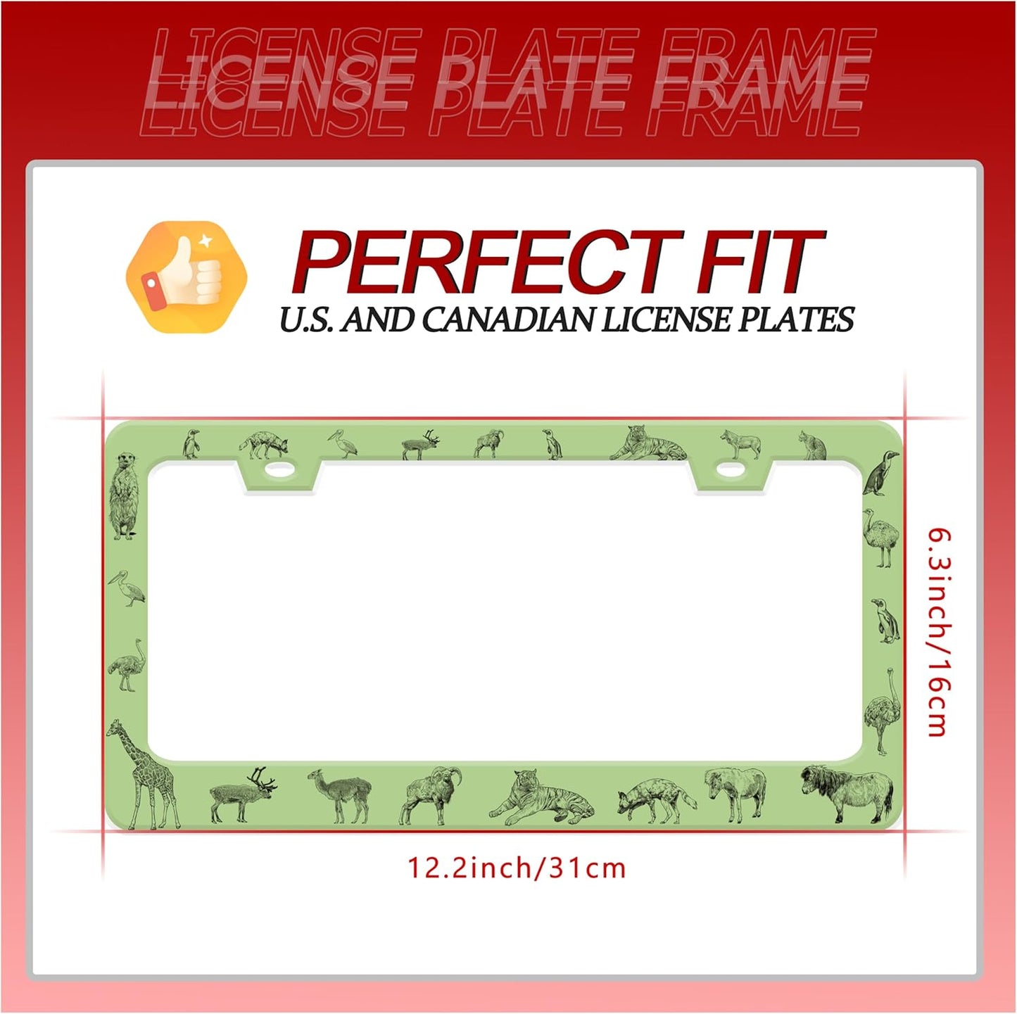 Personalized License Plate Frame Animals Stainless Steel Accessory Wolf Deer Horse Tiger Holder Funny Car Decorative 2 Holes Screws Fits Us Standard License Plates 12.2 X 6.3 in for Men Women