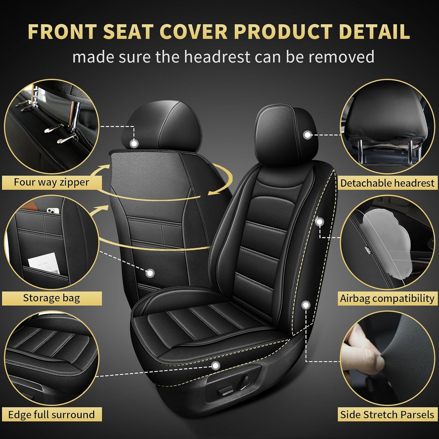 AOMSAZTO Ford Ranger Seat Covers: Front Seat Covers Custom Fit 2019 2020 2021 2022 2023 2024 2025 Ford Ranger XLT/XL/Lariat Waterproof Leather Seat Protector(2 Front Seats, Black)
