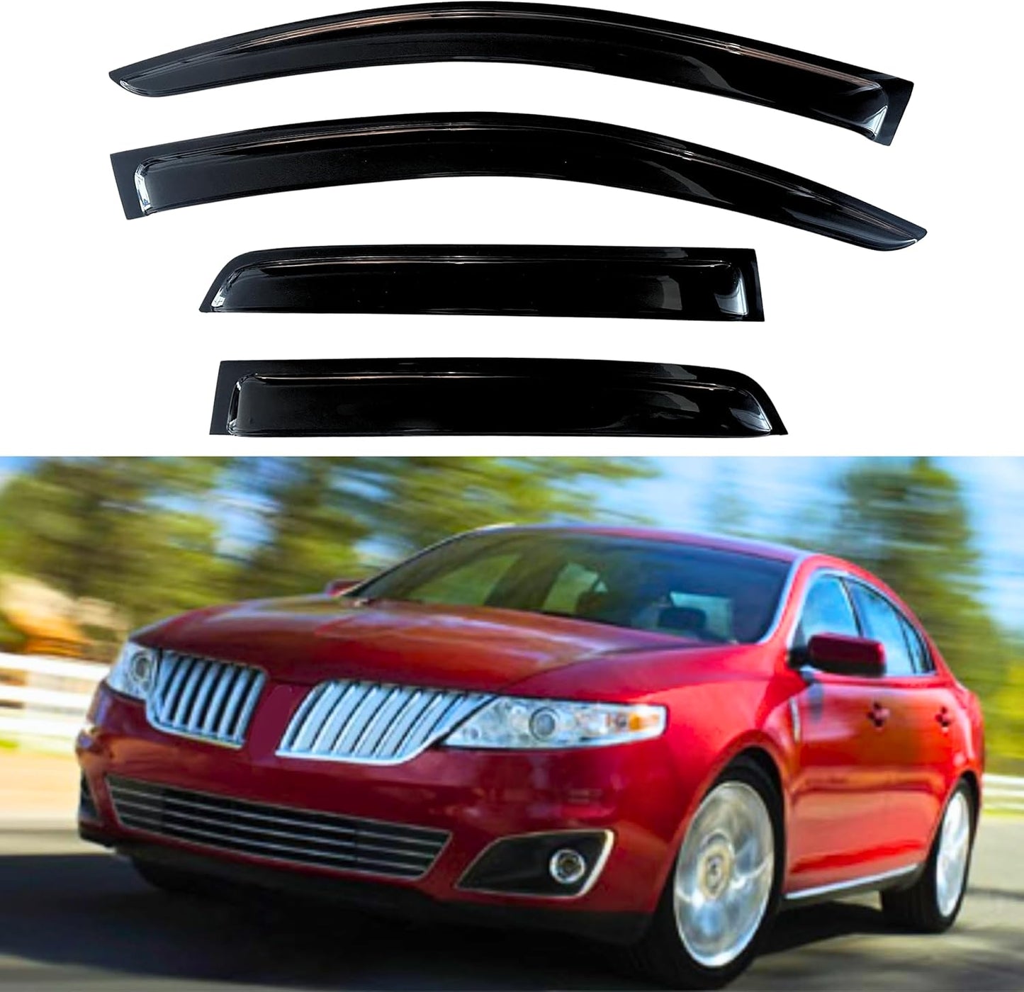 KPY Window Visor Compatible with Lincoln MKS 2009-2011, Rain Guard Window Vent Deflectors Tape-On Style, 2009 2010 2011
