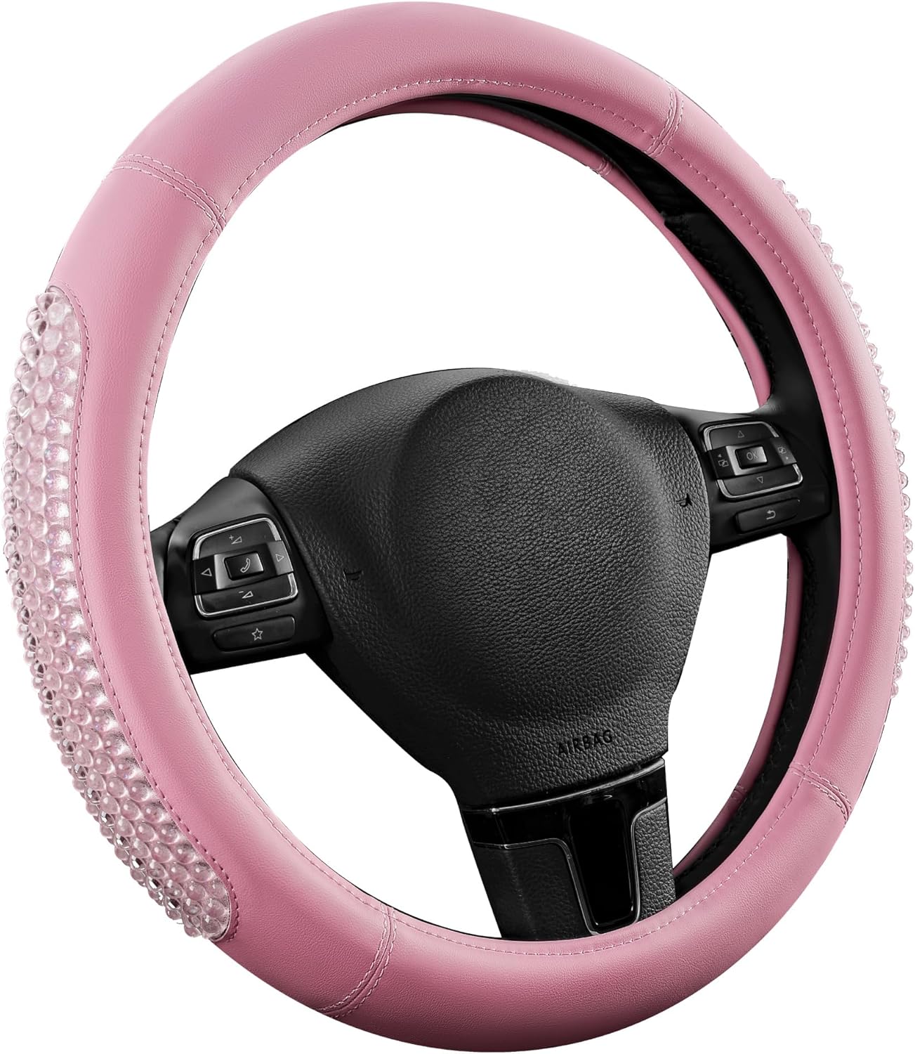 PIC AUTO Gel Particles Steering Wheel Cover, Pink Luxury Leather Car Steering Wheel Protector, Universal Fit 14.5"-15.5" Anti-Slip Car Interior Accessories for Girls & Women