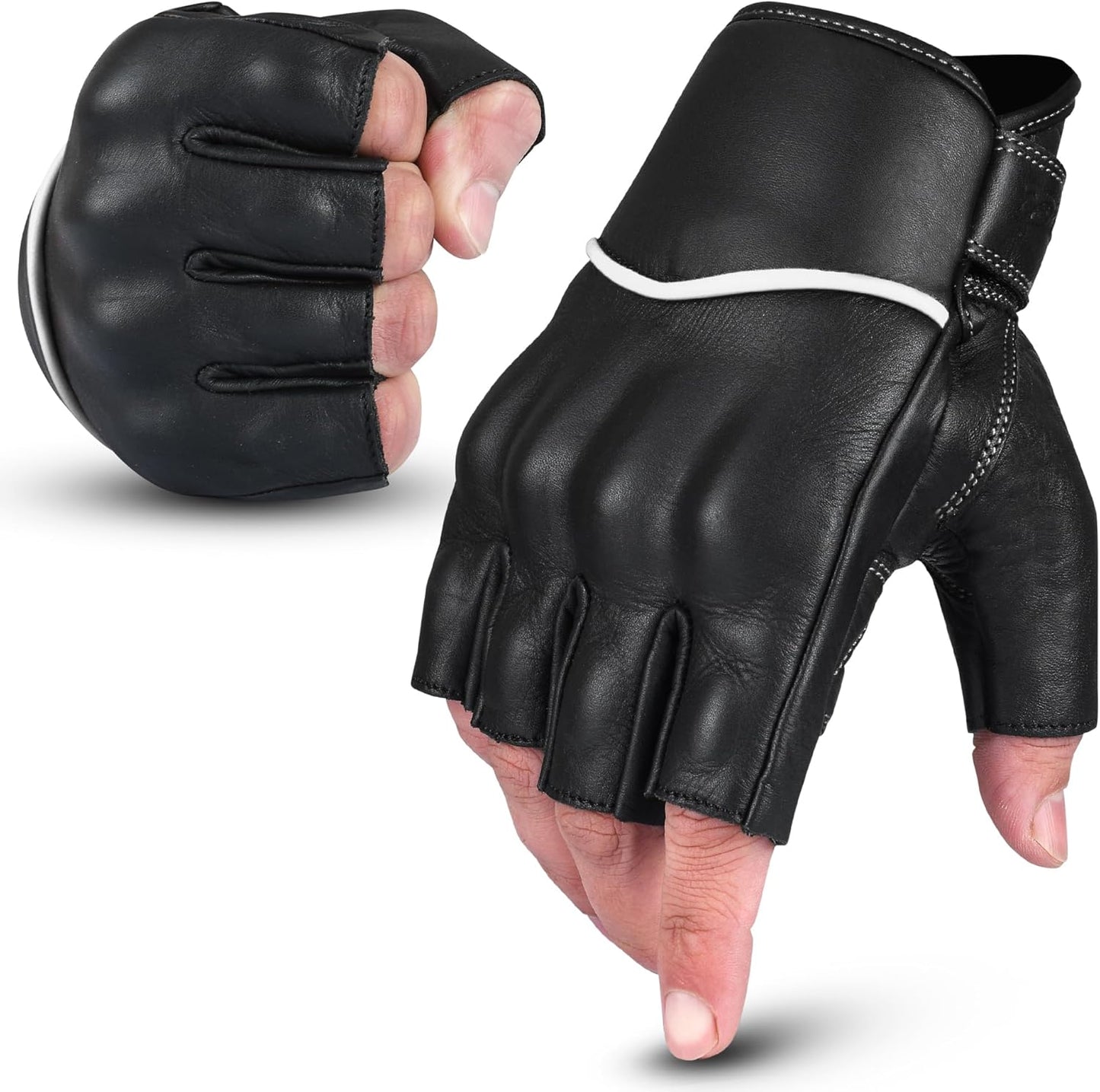 aasportx Motorcycle Gloves - Men's Leather Motorbike Gloves with Touchscreen Function - Non-Slip Pads for Men & Women