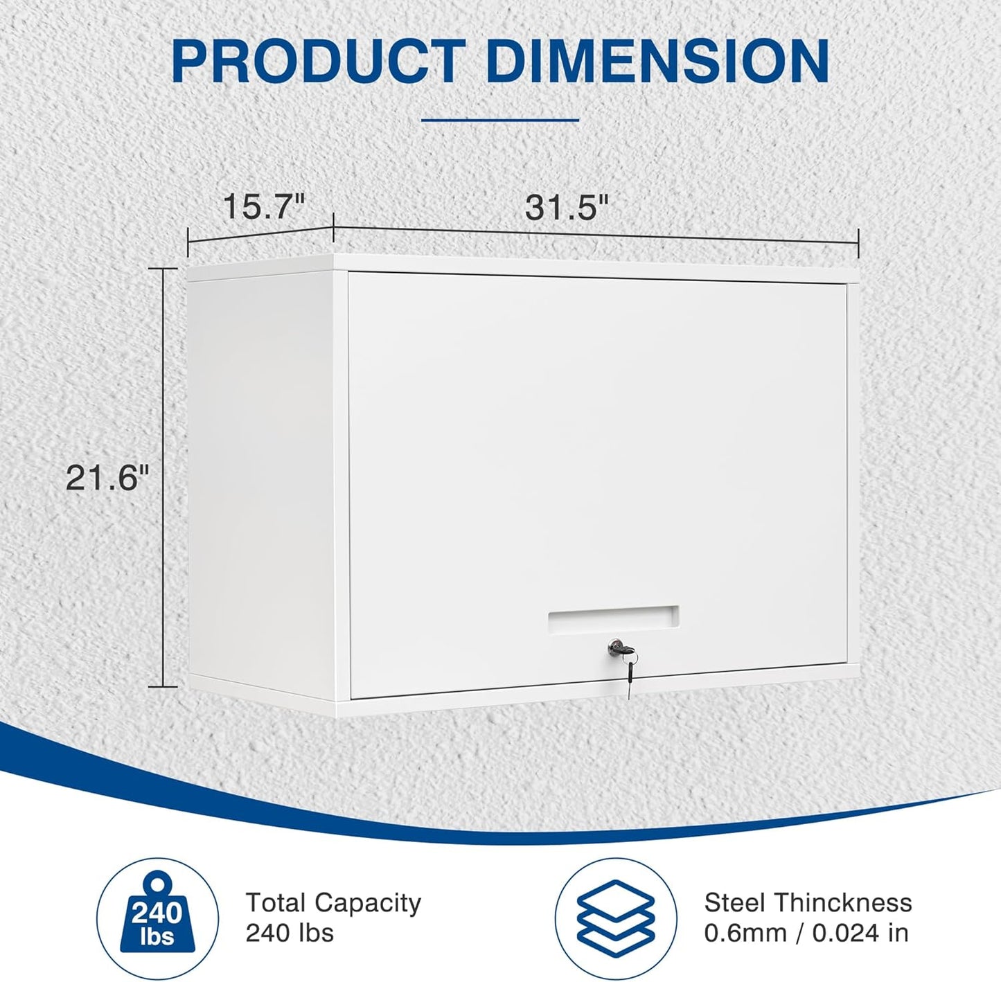 Metal Storage Cabinet White Wall Cabinets with Shelf and Locking Door - Wall Mounted Storage Cabinet for Garage Warehouse Home Office - Assembly Required