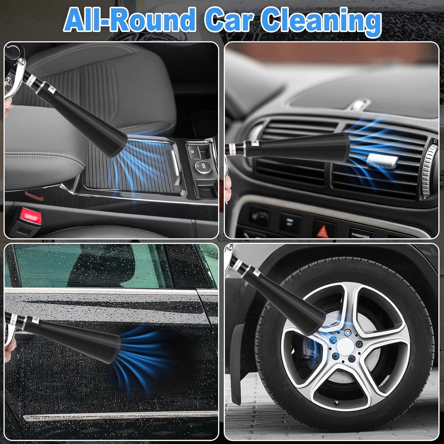 Air Blow Gun Car Detailing Dry Cleaning Gun High Pressure Cleaning Tool, Dryer Blower for Car Surfaces Quickly Blasts Dust, Works with Air Compressor (Black, 2 Set Nozzle)