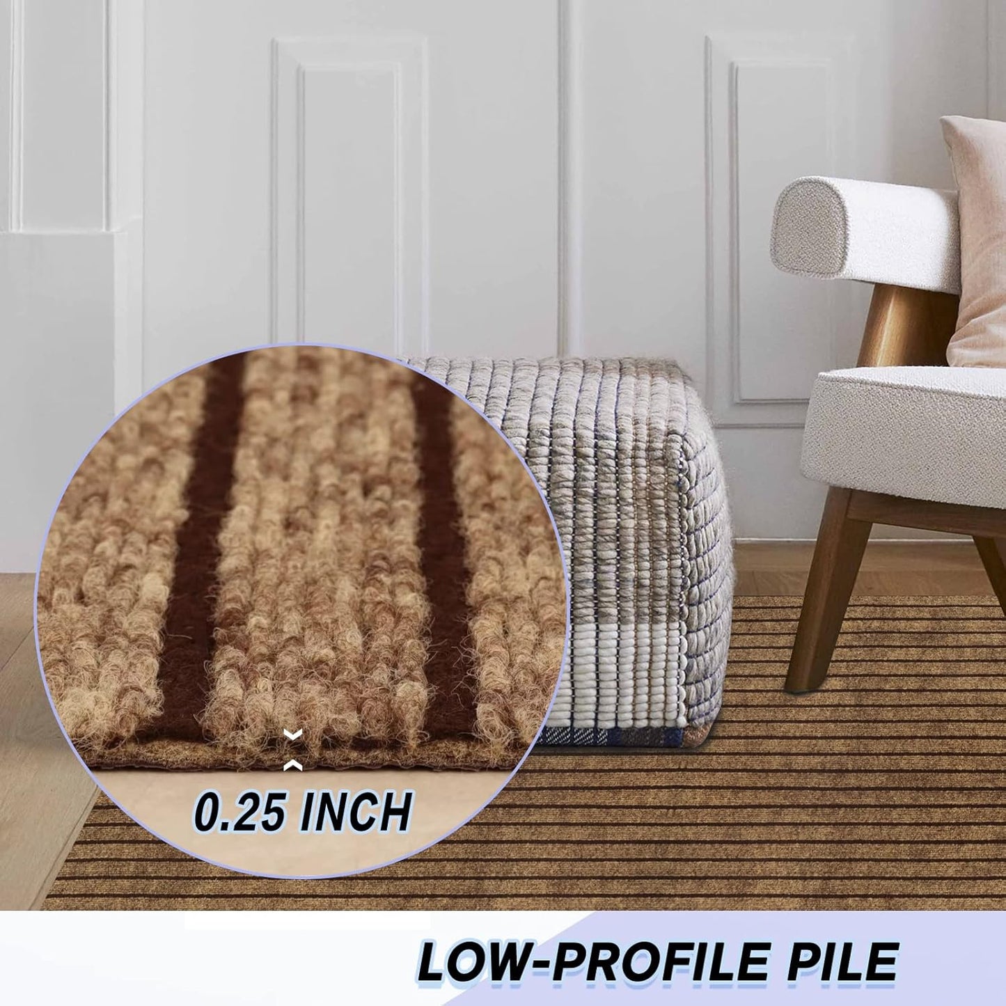 Custom Size Backed Non-Slip Area Rugs Runner, Easy Clean, Waterproof Runner Rugs for Hallway Entryway, Kitchen, Laundry, 2FT x 30FT, Brown Stripe