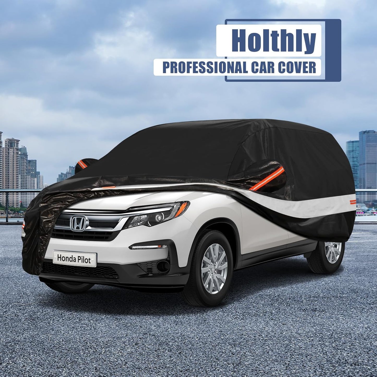 10 Layers SUV Car Cover Custom Fit for Honda Pilot (2008-2025) Waterproof All Weather for Automobiles, Outdoor Full Cover Sun UV Rain Protection with Cotton.Black