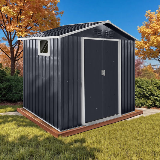 7' x 4.3' Outdoor Storage Shed, Sturdy Metal Building w/Windows & Lockable Doors for Garden, Backyard, Poolside and Lawn, Anthracite