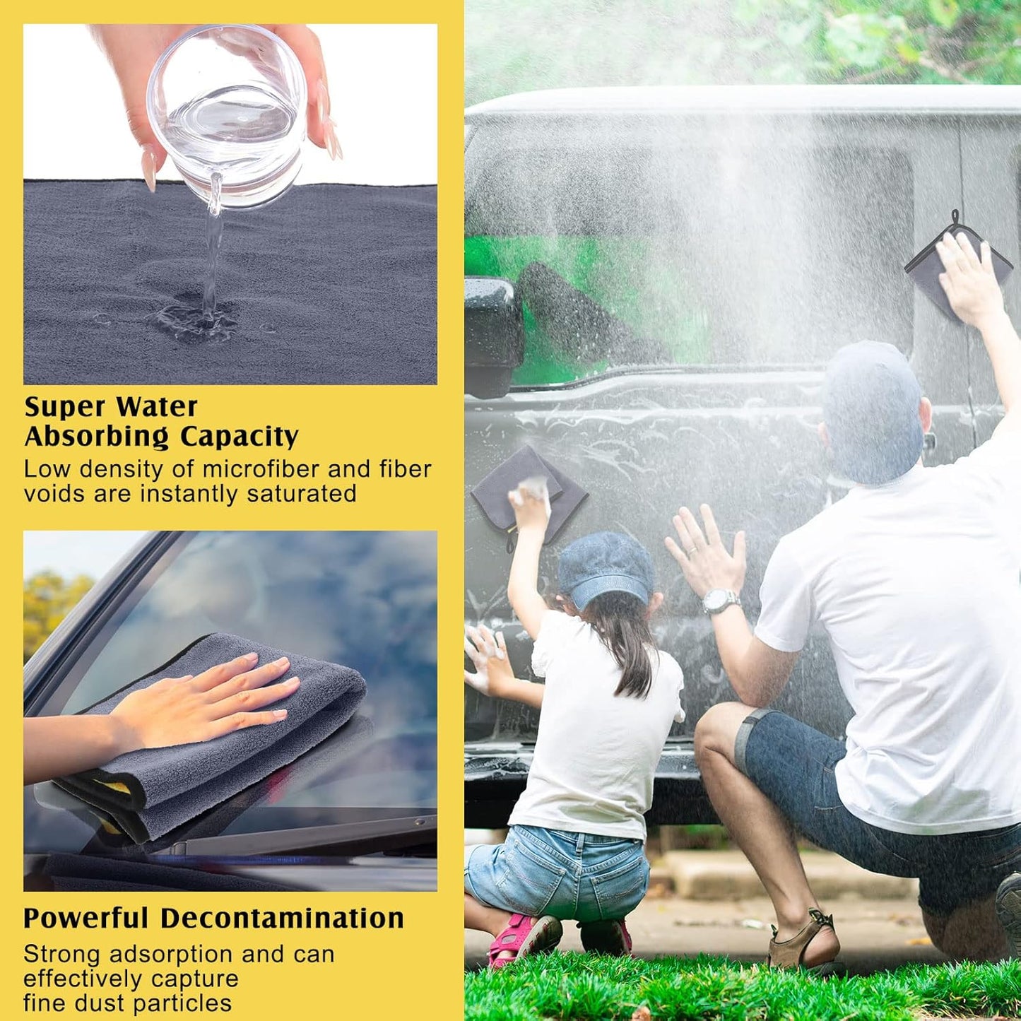 Nuenen 20 Pcs Microfiber Cleaning Towels for Cars 800 GSM Thick Plush Microfiber Cleaning Cloth Dusting Cloth Auto Detailing Absorbent Towels for Car Kitchen Window, 15.75 Inch(Grey and Yellow)