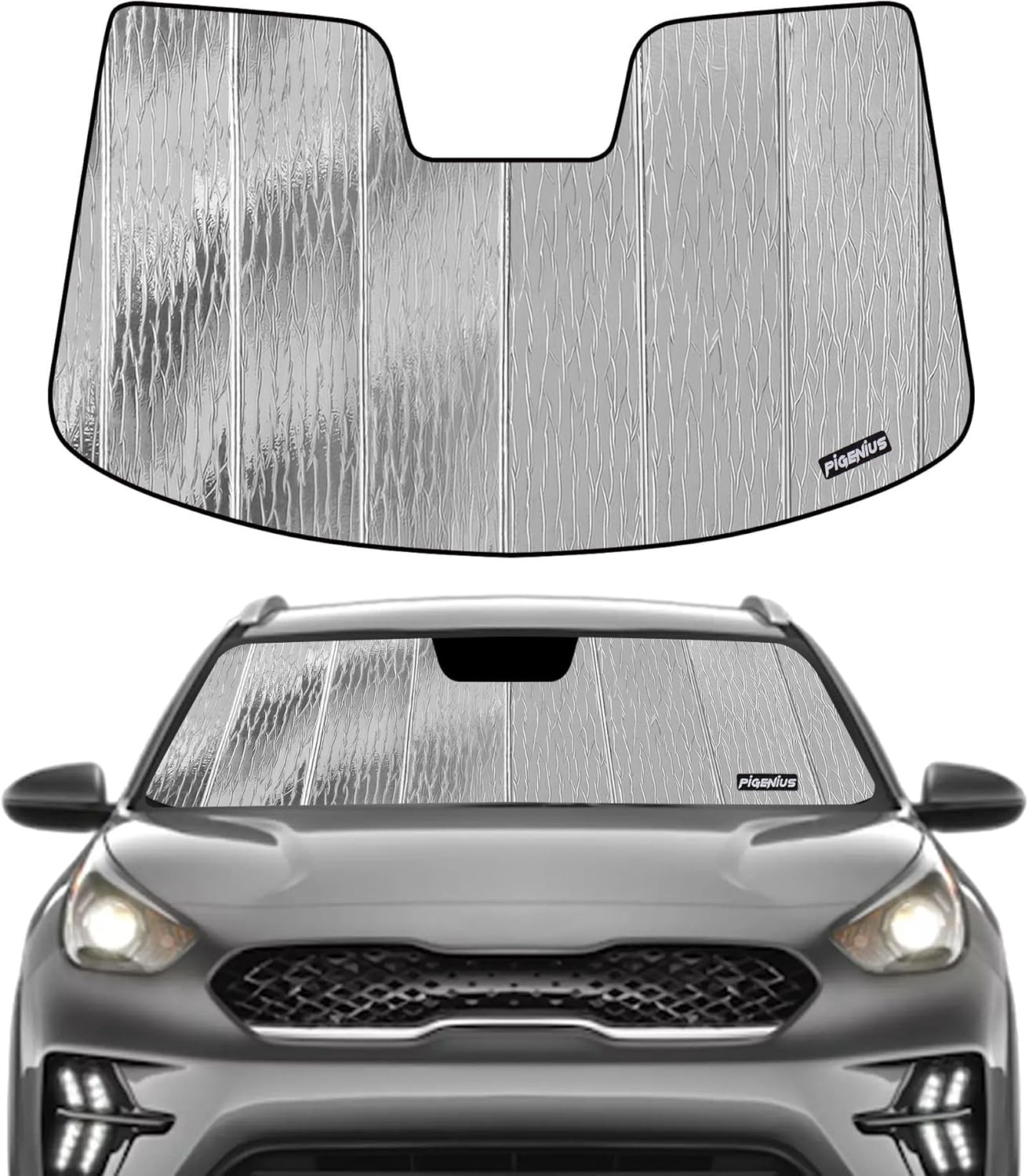 Windshield Sun Shade for Kia NIRO 2017-2022,Front Window Sunshade Shield, 2-in-1 Reflective Sun Shade,Silver for Summer, Black for Winter