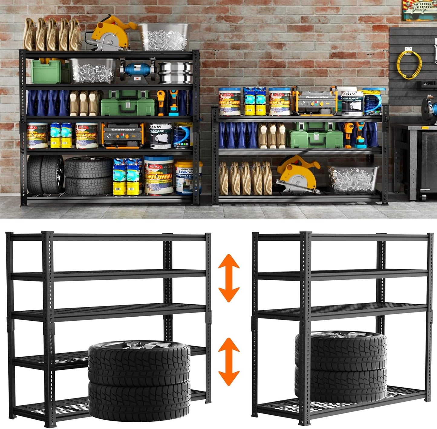 Storage Shelves Heavy Duty, 2 PCS 48" L x 18" W x 72" H Garage Wire Shelving Unit Loads 2800LBS, 5-tier Adjustable Metal Industrial Utility Shelf Rack for Kitchen, Laundry Room, Warehouse, Basement