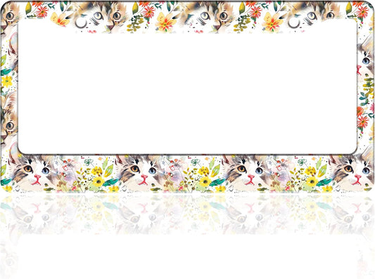 Cute Cat License Plate Frame Kitten Stainless Steel License Plate Holder for Front or Rear Car Tags Funny for Car Decoration Accessories with Screws 6.3 X 12.2 in for Women Men