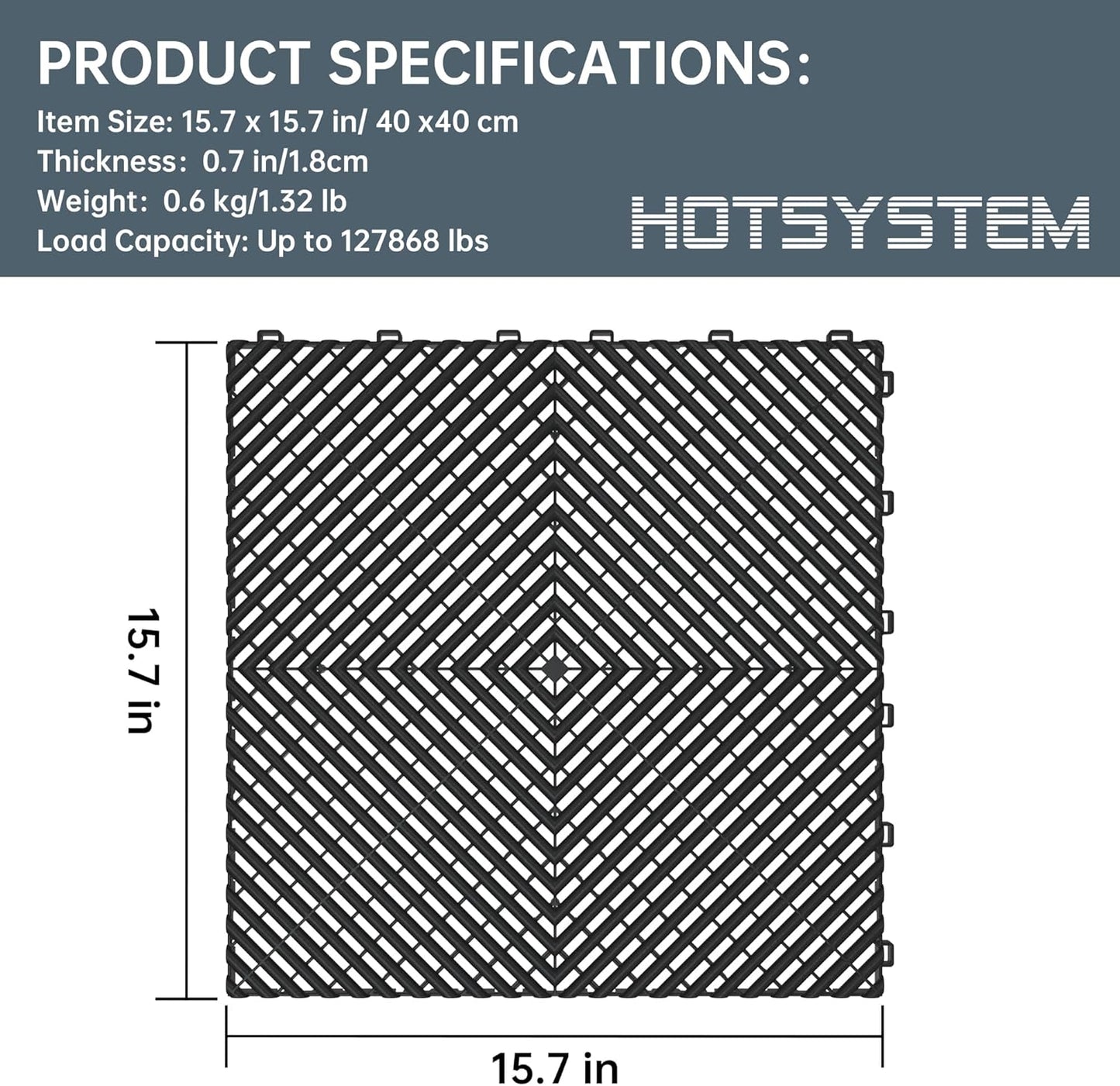 Multifunctional Interlocking Modular Garage Floor Tiles, Non-Slip Interlocking Polypropylene Floor Tiles, 15.7'' x 15.7'' x 0.7''(Thickness) Flooring Tile(40 Pack), Black