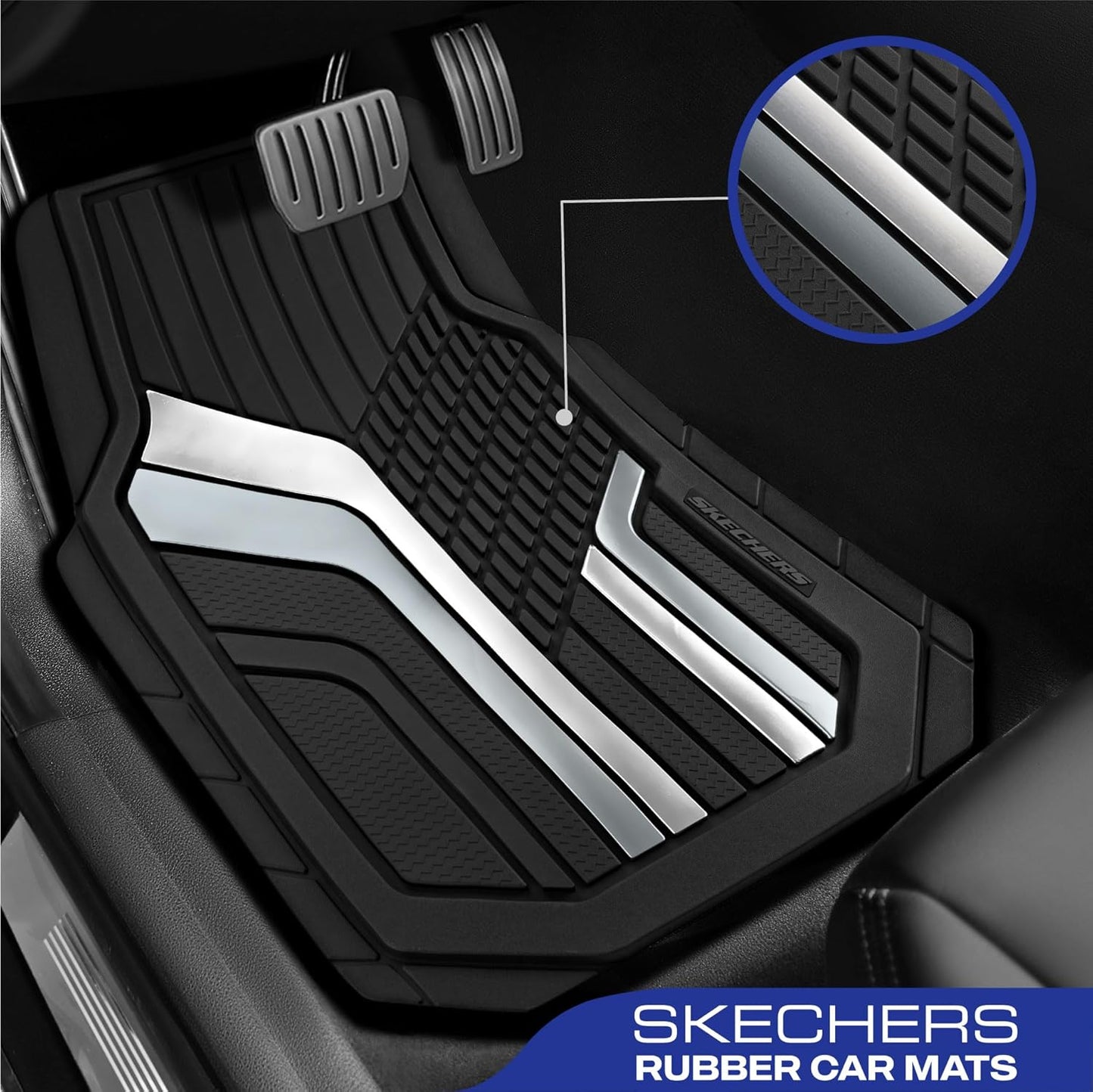 Skechers Heavy Duty Rubber Car Floor Mats,Dual Color Design Floor Mats,All Weather Car Mats,Waterproof Trim To Fit Universal Floor Liner Car Accessories,Automotive Floor Mats For Cars Trucks Suvs,Gery