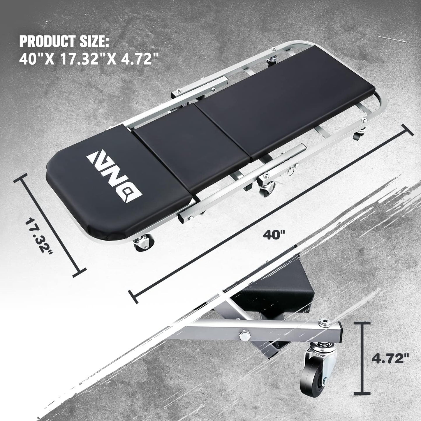 ‎DNA MOTORING TOOLS-00187 40 Inches 2 IN 1 Rolling Folding Car Creeper/Seat, 6 Pcs 2" Casters, 150kg Weight Capacity, Gray