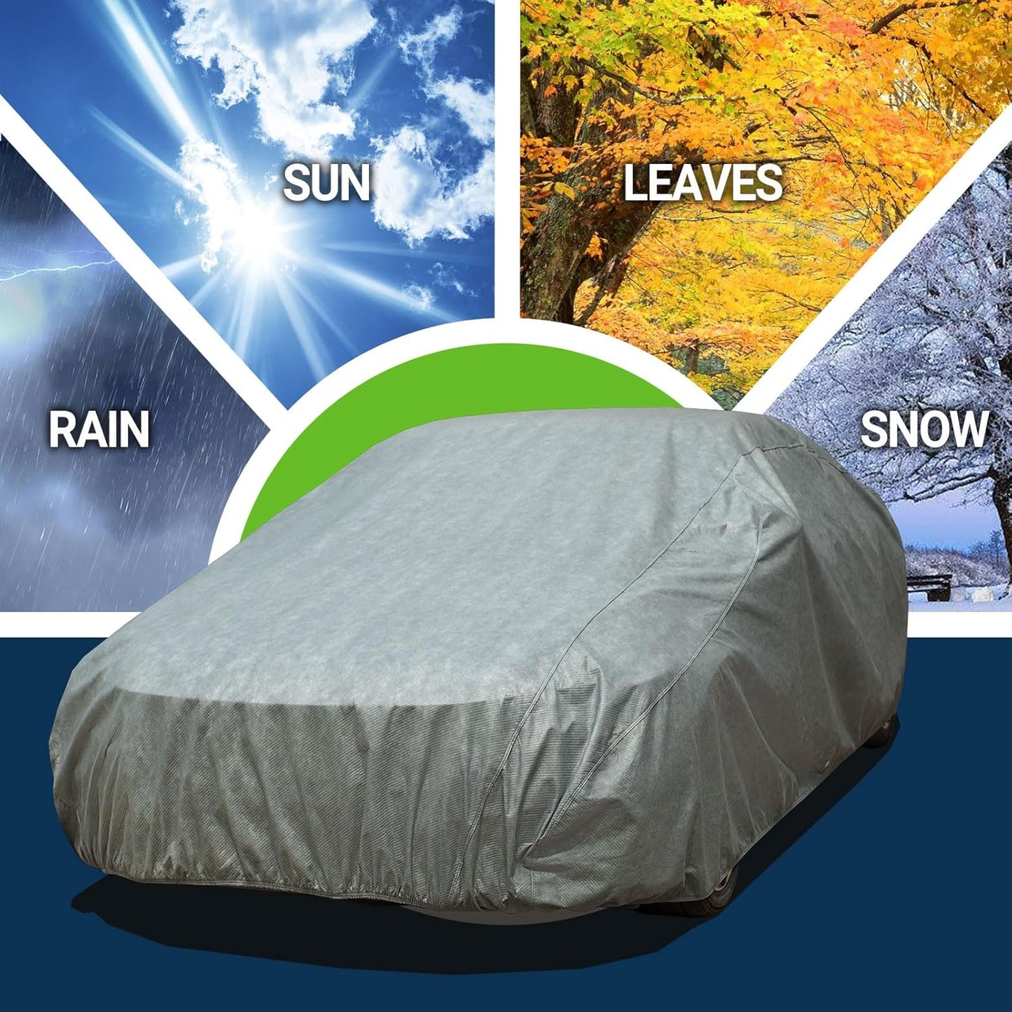All Weather Waterproof Car Cover, 7-Layer Non-Woven Cotton Car Covers for Automobiles Car Snow Cover, Full Exterior Covers, Winter Rain Sun Sedan, Grey, Size Sedan C3 171"-185"