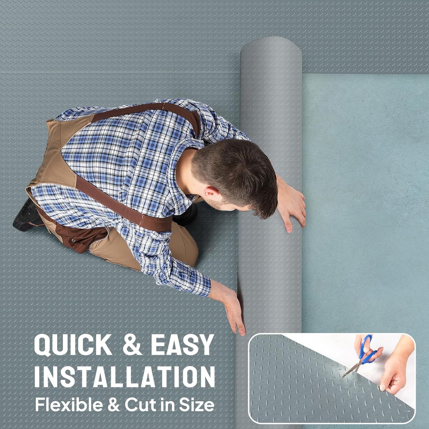 TUFFIOM 4x8 FT Garage Floor Mat, Thickened Diamond Plate PVC Garage Mats Flooring Roll for Under Car, Garage Parking Mats for SUVs, Golf Cart, Sports Car