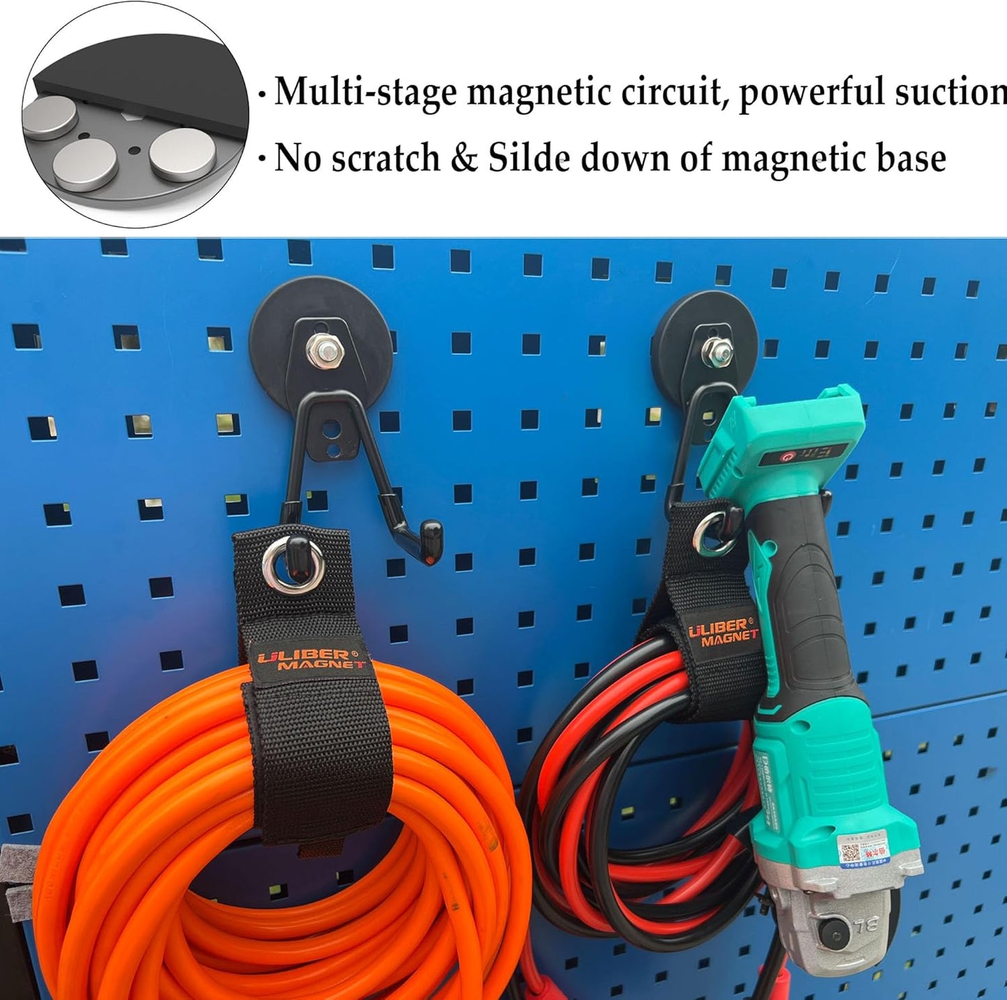 ULIBERMAGNET Heavy Duty Magnetic Garage Hooks,4 Pack Strong Large Magnet Hook for Power Drill,Garden Tools,Hose,Pegboard,Garage, Workshop,Magnetic Storage Hooks for Indoor Outdoor Hanging(Black)