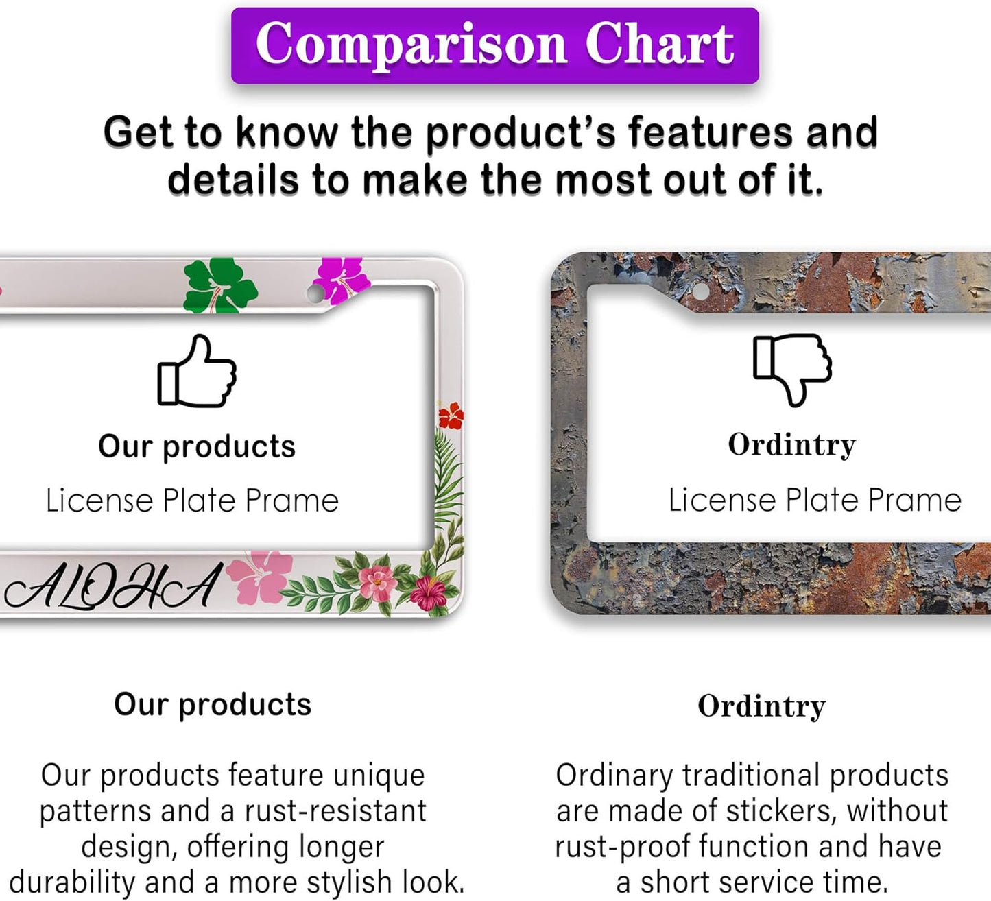 License Plate Frames License Plate Bracket for Women Aloha Hawaii Hibiscus Floral Flowers Colorful Universal Aluminum Car Accessory 2 Pack with Screw Covers Set