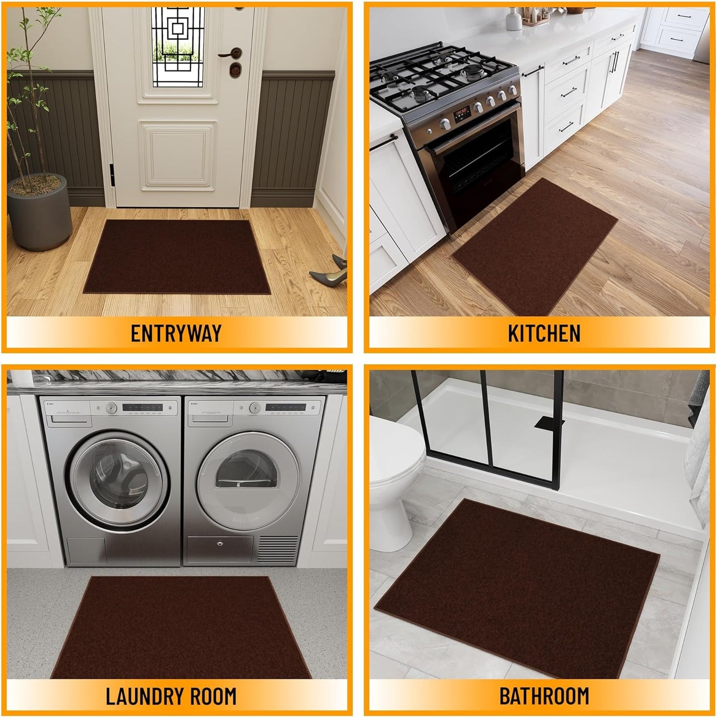 Ottomanson Rugs for Entryway 2'3" x 3' Non Slip Solid Small Area Rugs Durable Front Door Mat Rug Stain Resistant Entrance Rugs for Bathroom Kitchen Bedroom & Living Room, Brown