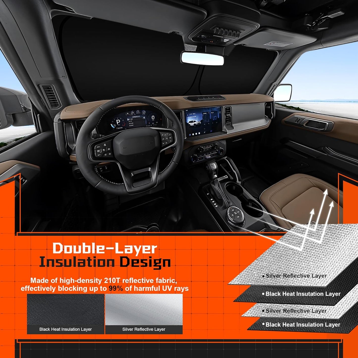 Custom Fit Windshield Sun Shade for BMW X7 2019-2025 - Full Coverage, 210T Reflective Fabric, Double-Layer Design - Blocks 99% UV Rays, Keeps Car Cool, Easy to Install and Store