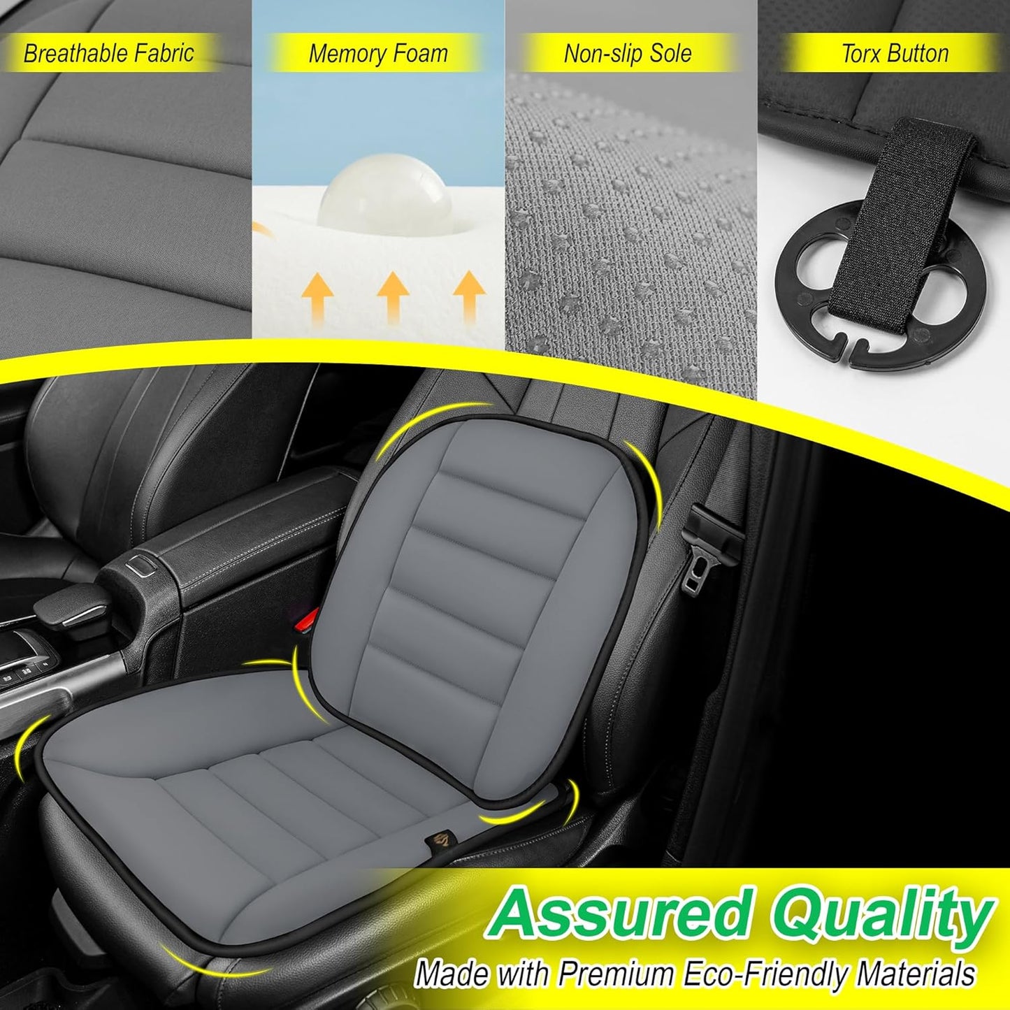kingphenix Car Seat Cushion with Lumbar Support Pillow: Enhanced Comfort Memory Foam Design for Pain Relief, Ideal for Drivers and Office Use - Ergonomic Lumbar Comfort for Long Sitting - Dark Grey