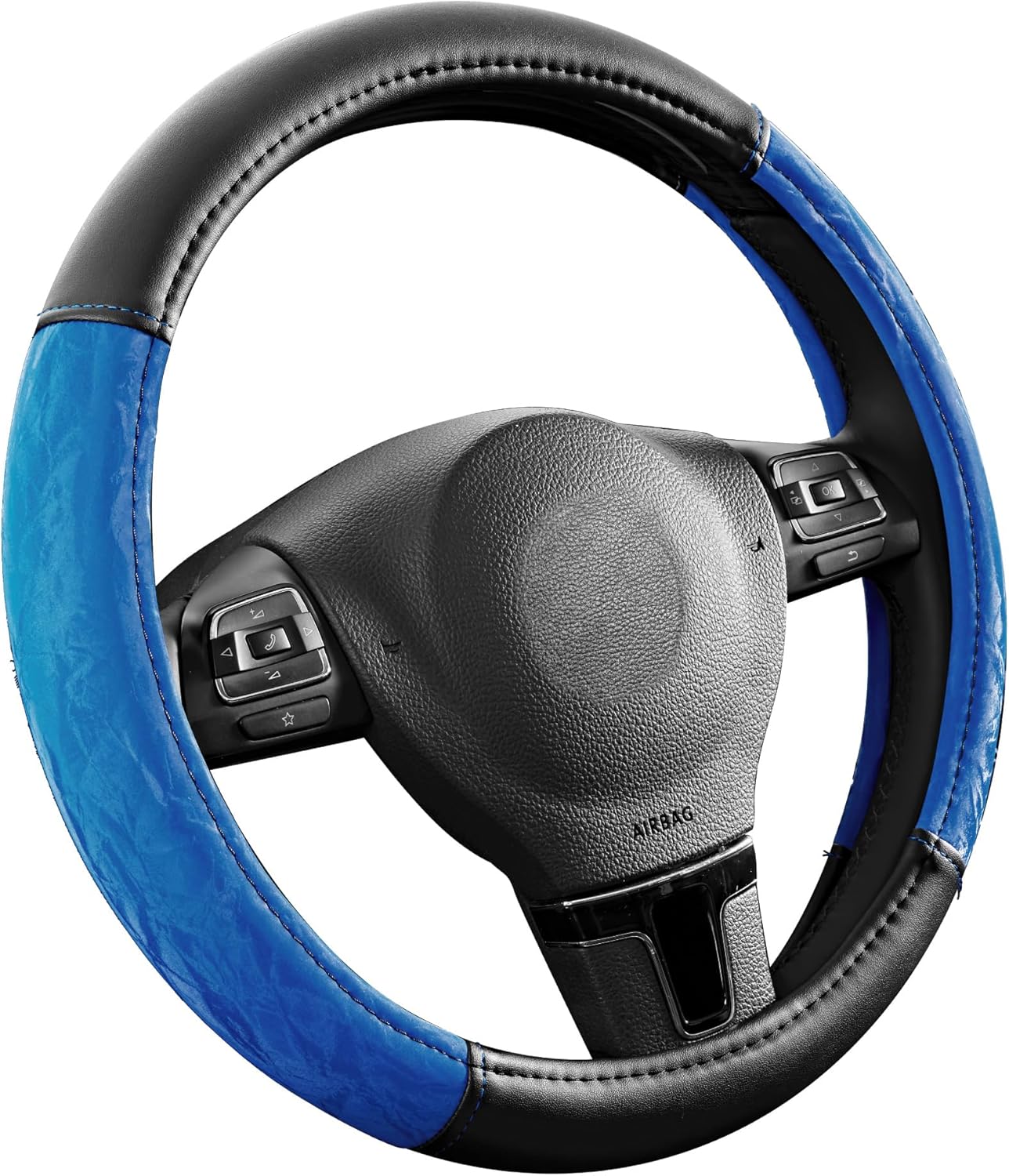 PIC AUTO Steering Wheel Cover, Silk Grain Leather Car Steering Wheel Protector, Comfortable Grip, Universal 14.5-15.5 Inch Anti-Slip Steering Wheels Accessories for Men & Women (Blue)