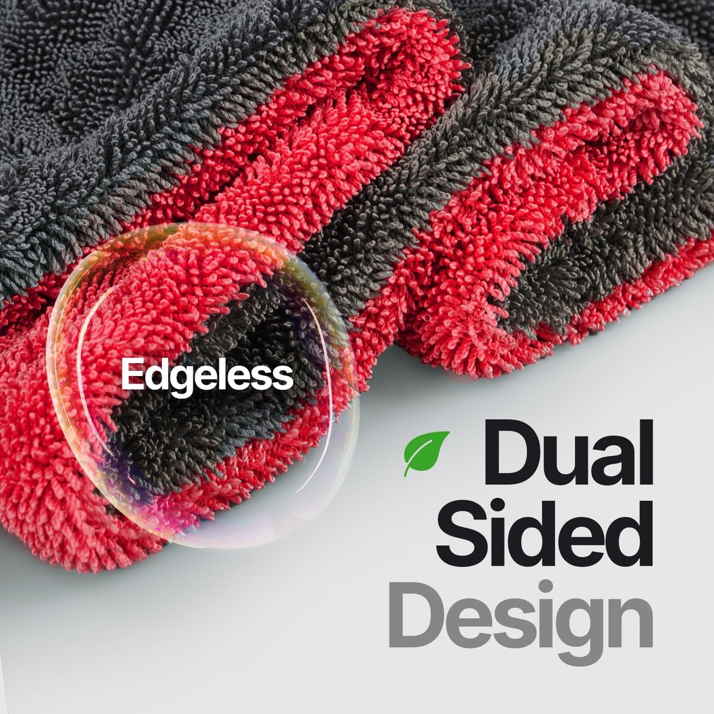 Microfiber Towels for Cars - 1300GSM X Large Size Double Twisted Loop 2pcs - 70/30 Blend Quick Dry High Absorbent Edgeless Streak Free - Car Drying Towel for Detailing 24x36″ & 12x12 (Grey+Red)