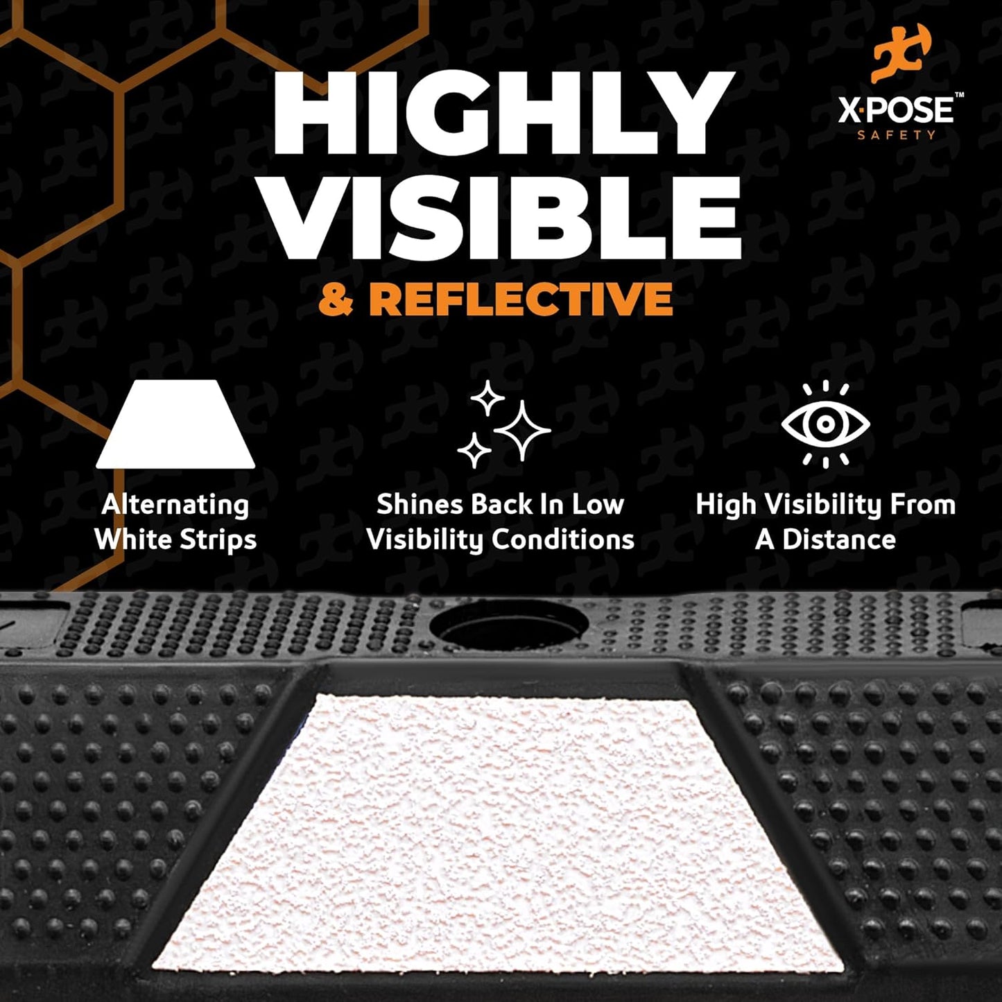 Xpose Safety 72" Heavy Duty Rubber Parking Stopper – Bulk Full Pallet 50 Pack Wheel Blocks for Garage, Driveway, or Ramp – Car Bumper Stop with White Reflective Strips – Removable Floor Mount