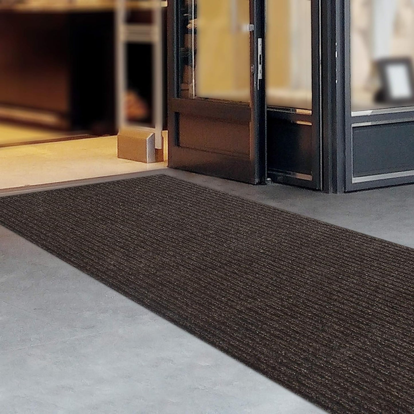 iCustomRug Spartan Weather Warrior Indoor/Outdoor Utility Ribbed Carpet Runner with Non-Slip Thermoplastic Rubber Backing, 6ft X 44ft in Brown