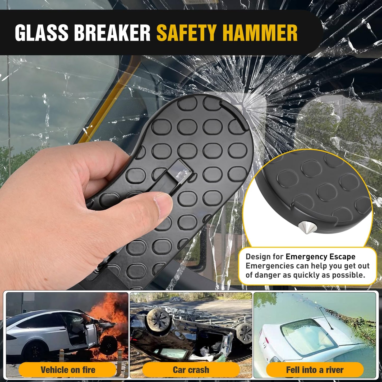 Nilight Car Door Step for Roof Access Universal Car Step Hook for Roof SUV Trucks Folding Aluminum Alloy Vehicle Door Latch Step Pedal with Glass Breaker Safety Hammer, Max Load 400lbs, 1 Pack Black