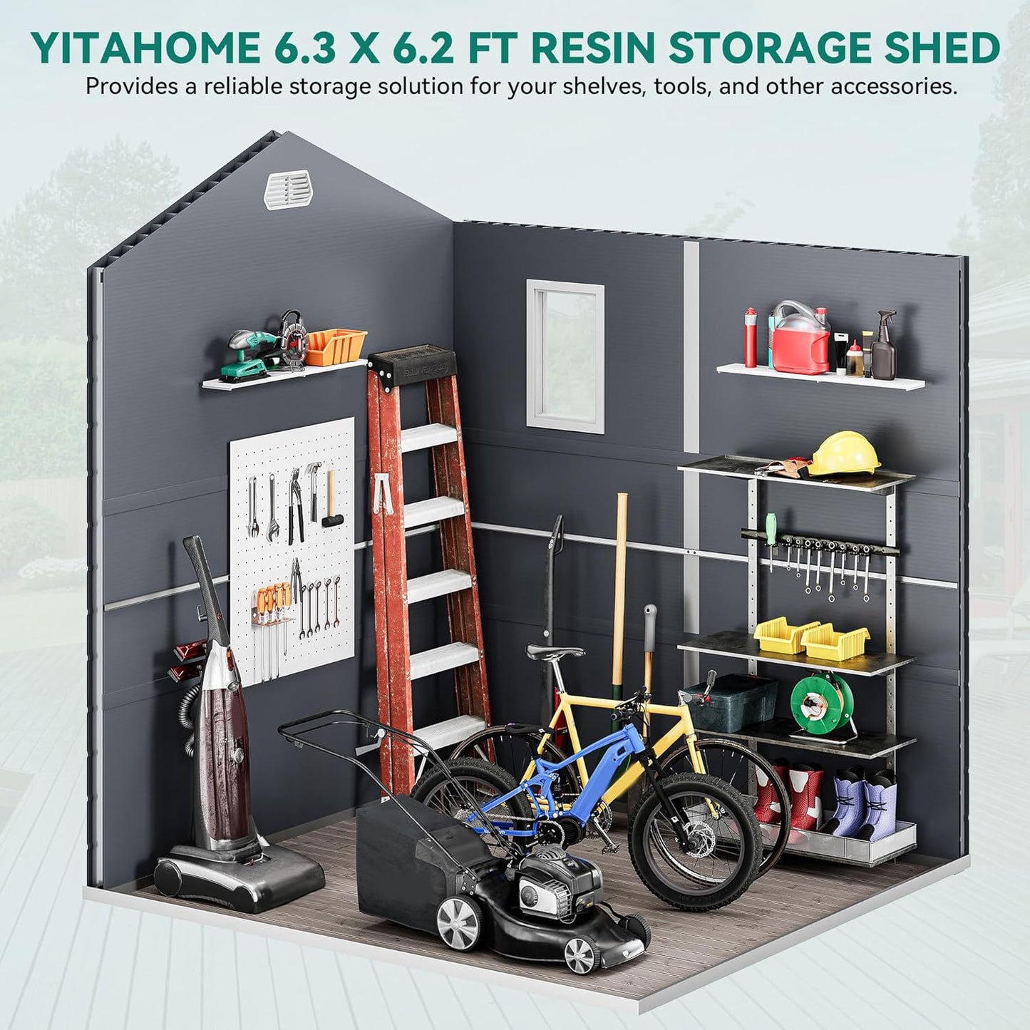 YITAHOME 6x6FT Outdoor Storage Shed w/o Floor, All-Weather Plastic Shed with Lockable Doors, Window & Vents, Plastic Tool Shed for Backyard, Patio, Poolside, Lawn, Gray